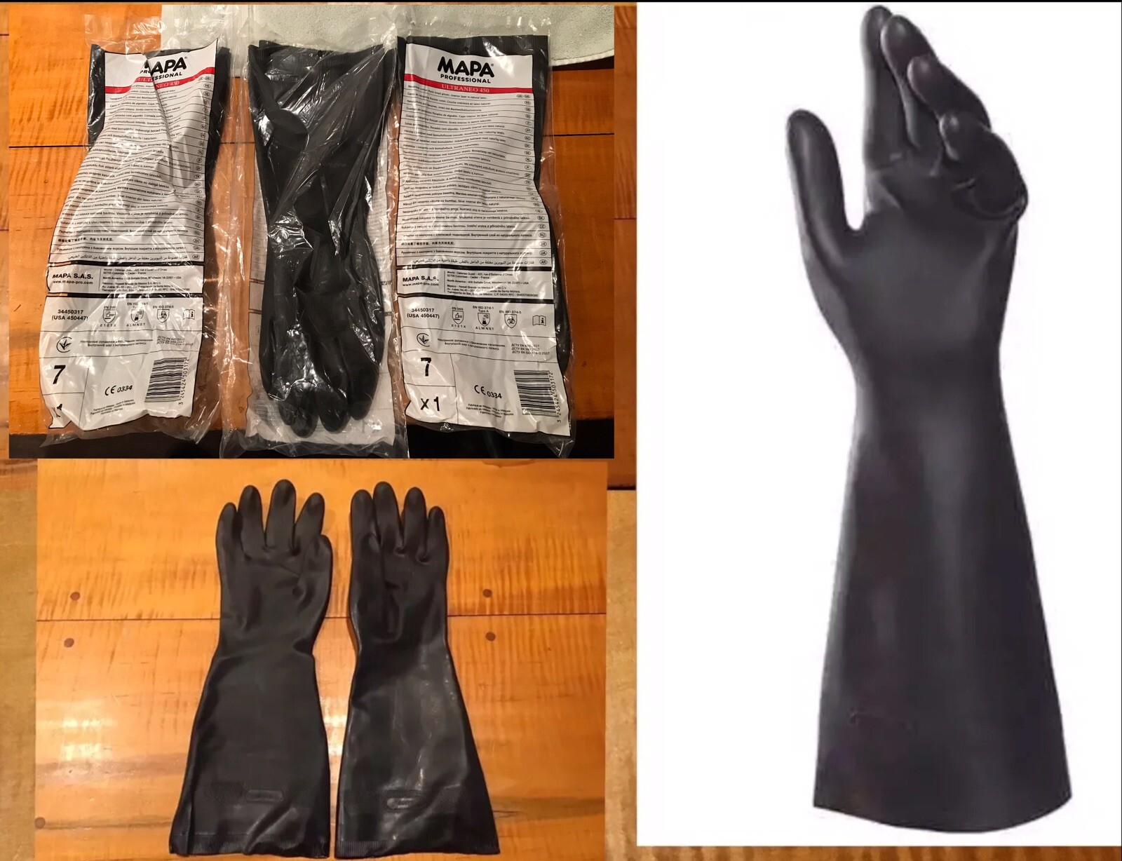 3 Pair Furniture Stripper Gloves MAPA NS-450 Neoprene 16″ Chemical Resistant Sz7