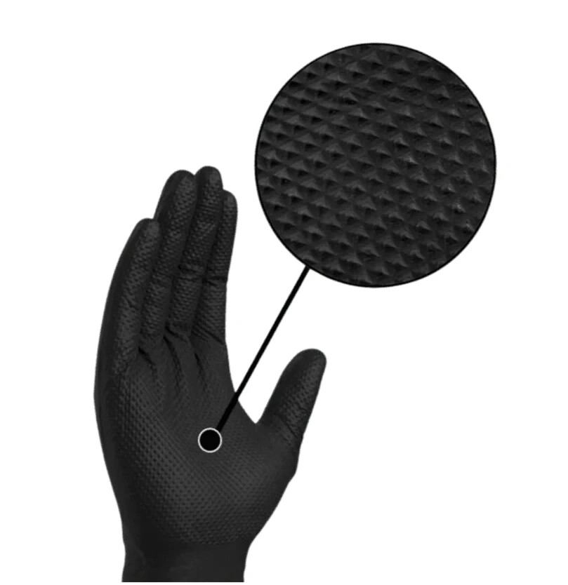 Heavy Duty Black Nitrile Diamond Textured Gloves 8 Mil Powder-Free Case of 1000