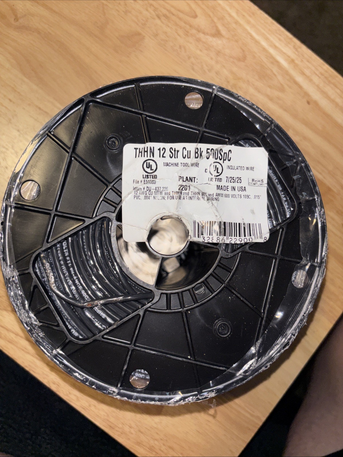 12 AWG Copper Stranded Wire 500′ FT Roll THHN/THWN 600 Volt UL Listed – Black
