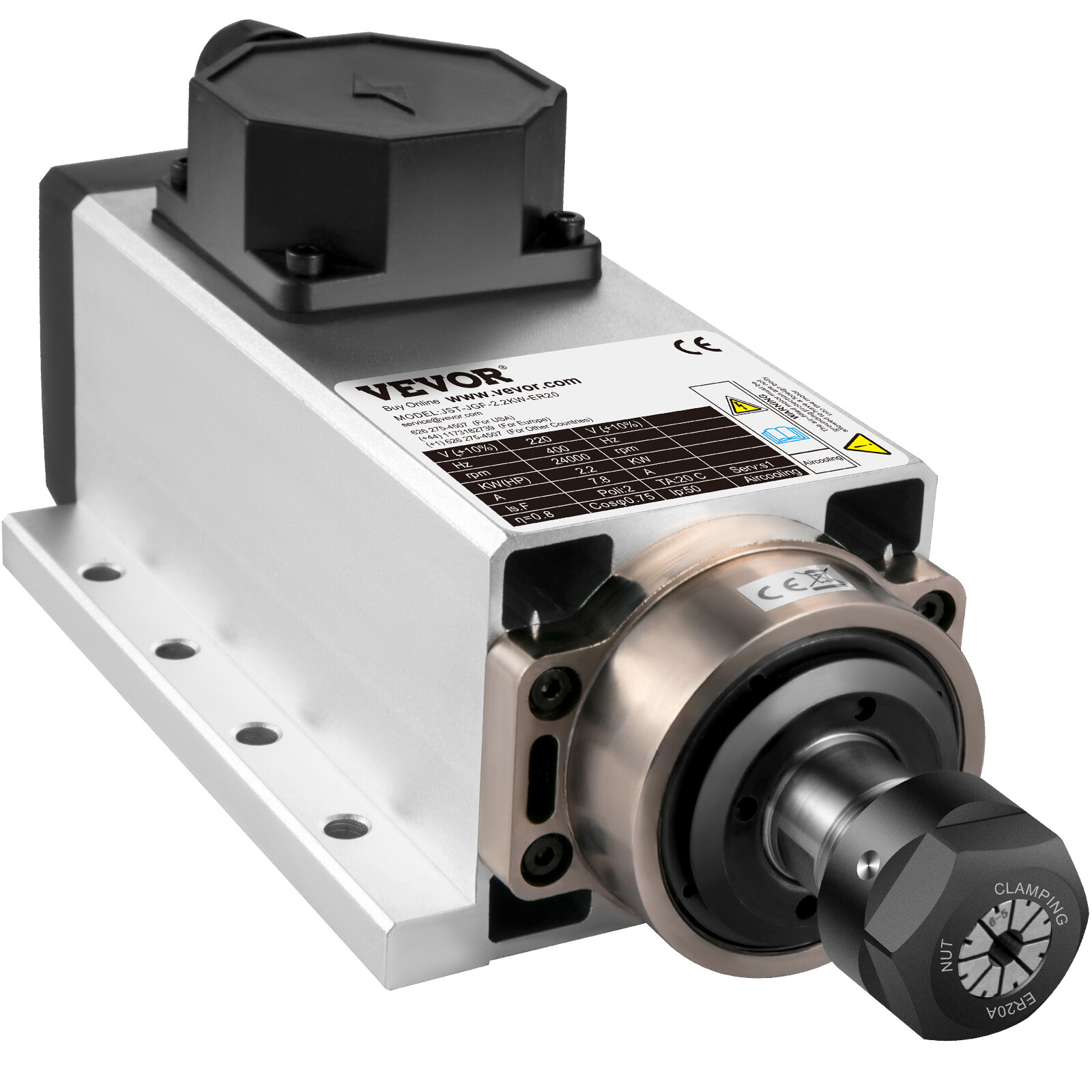 VEVOR Square CNC Spindle Air Cooled Motor 2.2KW 220V ER20 Collet Ceramic Bearing