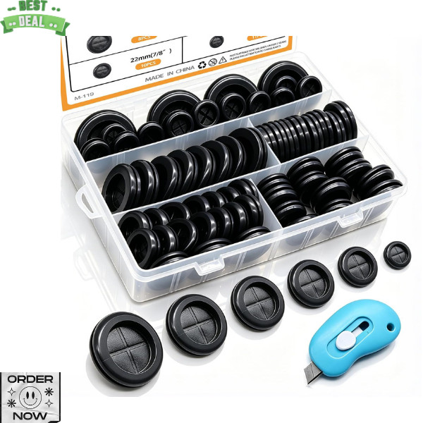 53Pcs Rubber Grommet Kit,6 Size (5/8″ 13/16″ 7/8″ 1″ 1-3/16″ 1-1/2″) Drill Hole