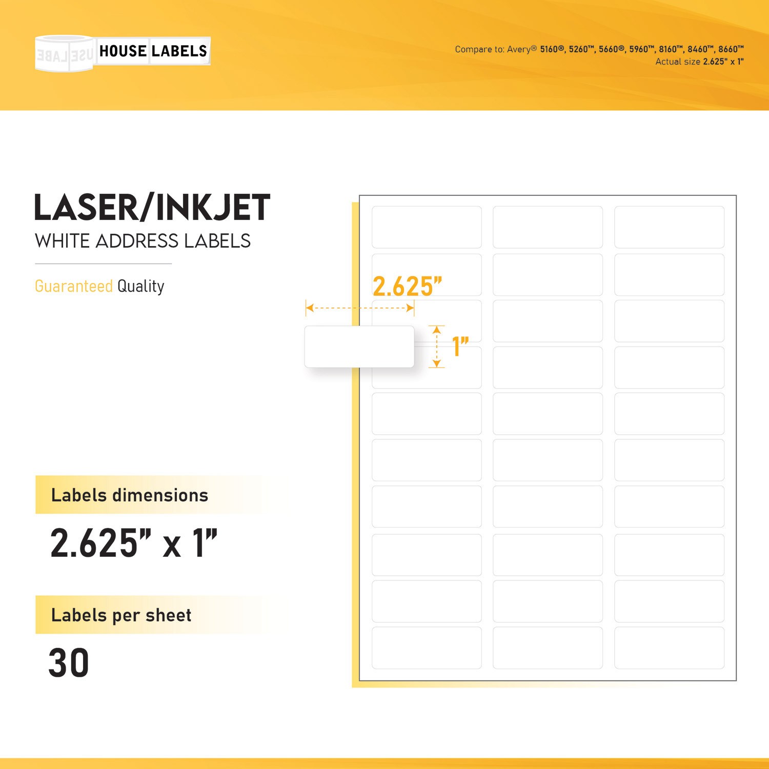 50 Sheets 1500 Labels FBA 1 x 2 5/8 Address Mailing Labels 30 UP 1 x 2.625