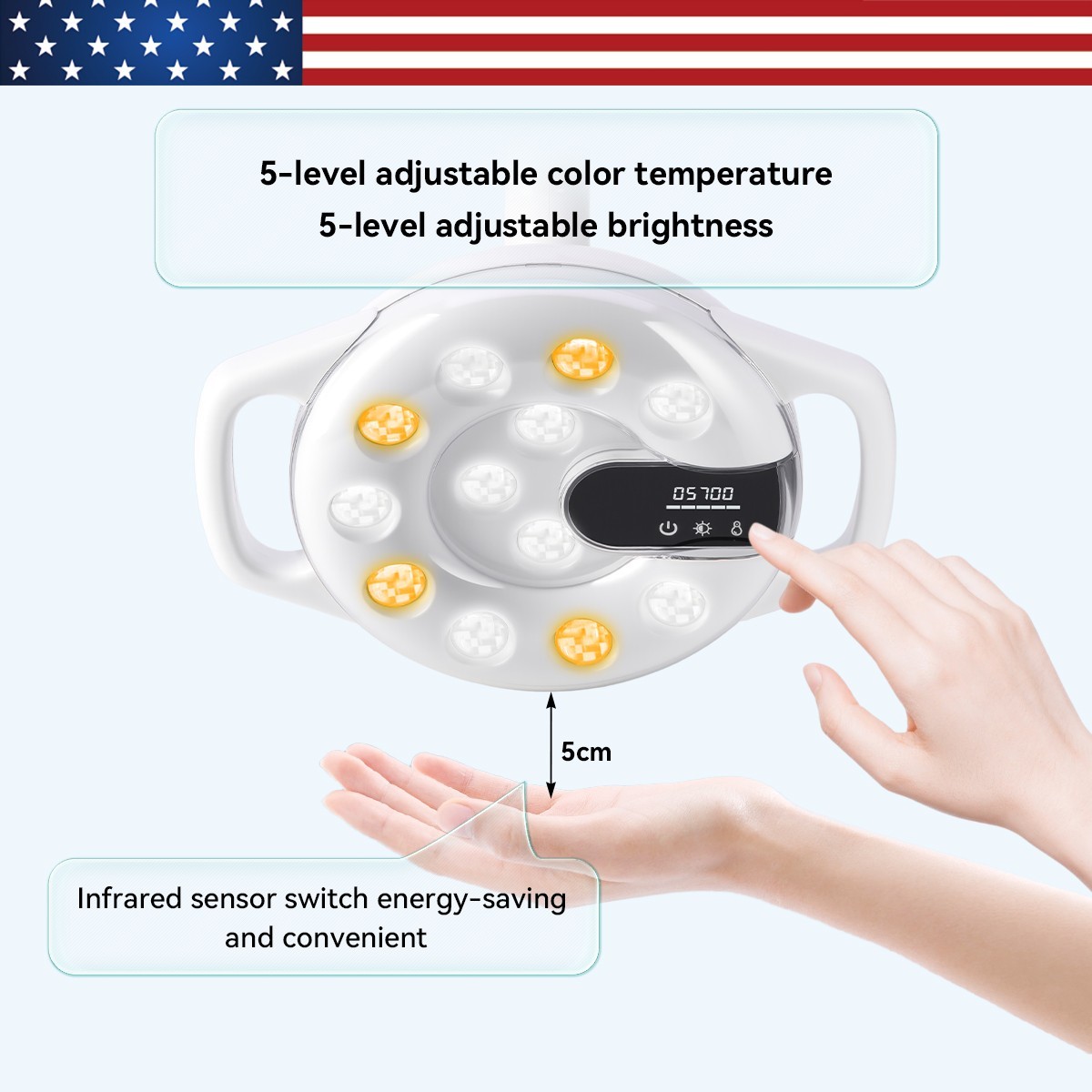 Lámpara Oral LED Dental con Doble Temperatura de Color 3000-5700K 90000 Lux