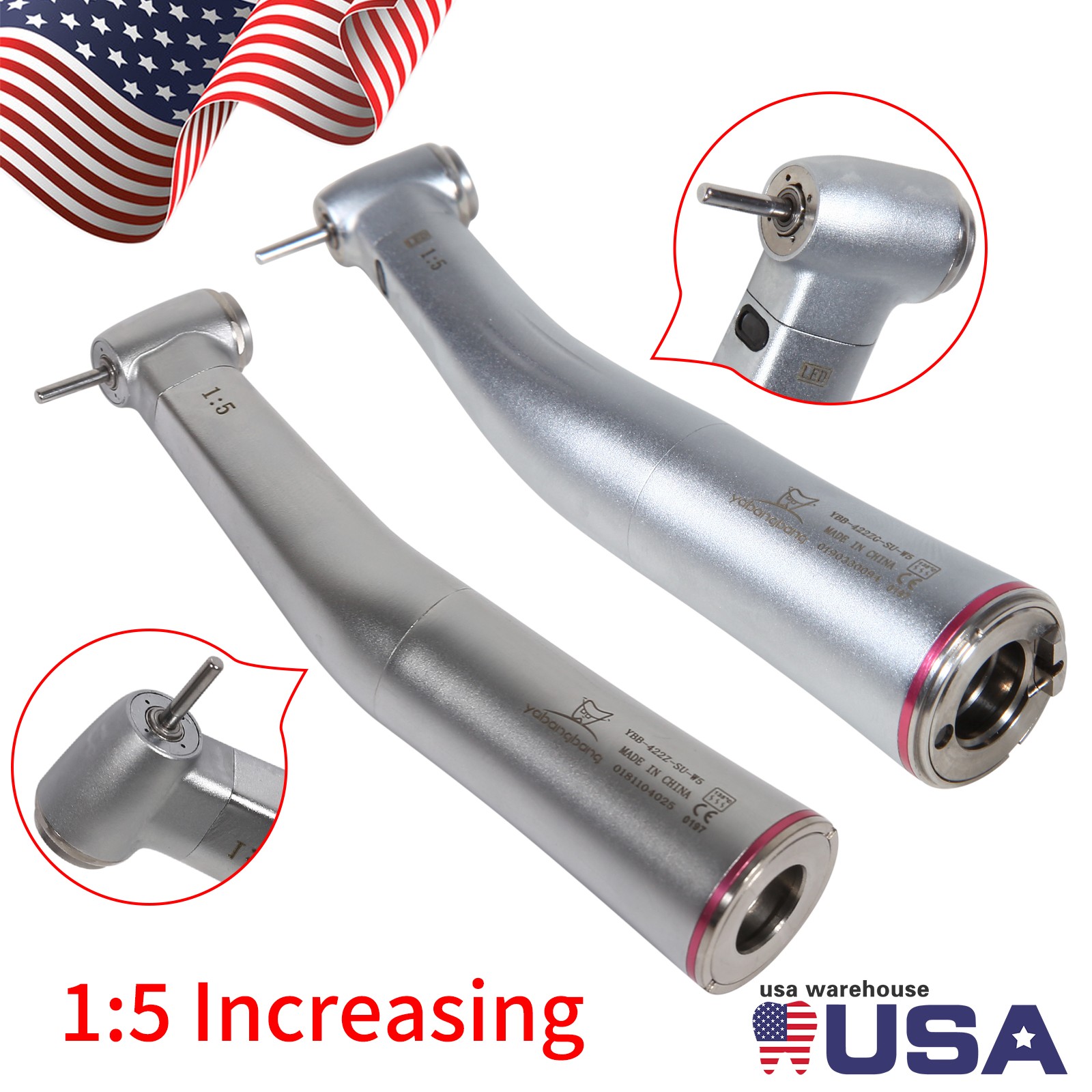 Dental 1:5 Fiber Optic LED Contra Angle Handpiece fit NSK E-type Electric Motor