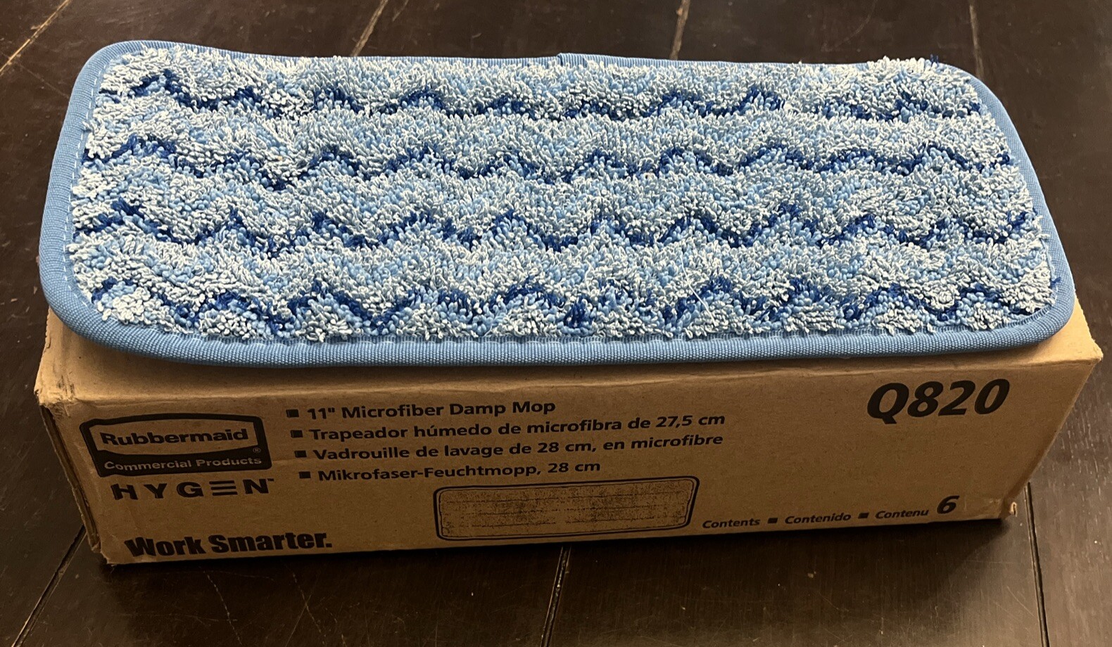 Rubbermaid Q820 6-Pack Hygen 11″ Microfiber Wall Stair Mop Pad BLUE RCPQ820BLU