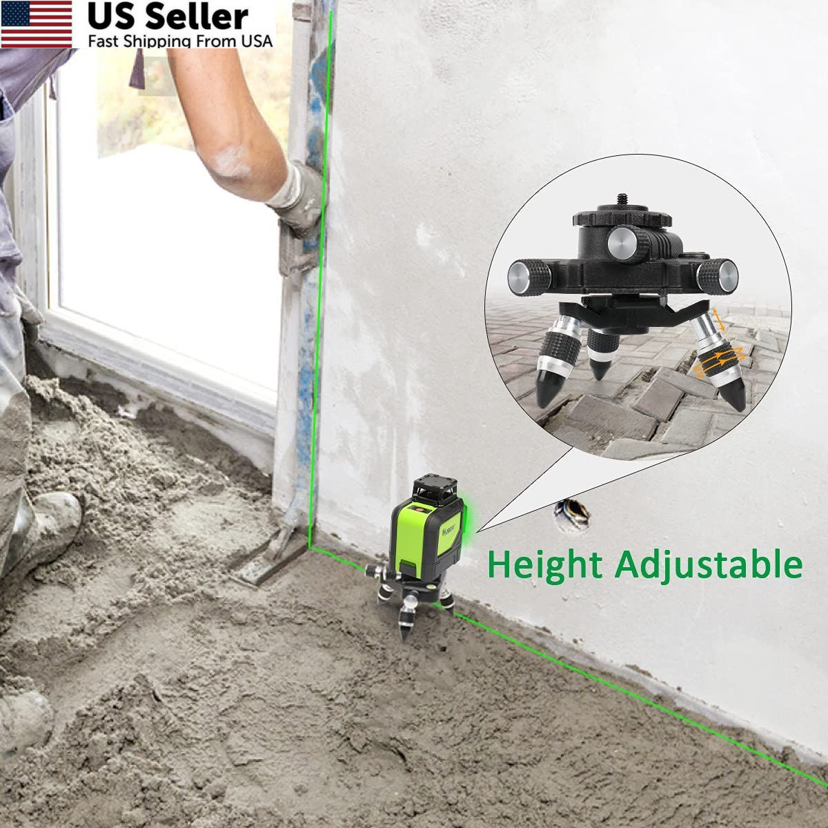 Laser Level Adapter 360-Degree Rotating Base 1/4″ Tripod Mount Micro-Adjust USA