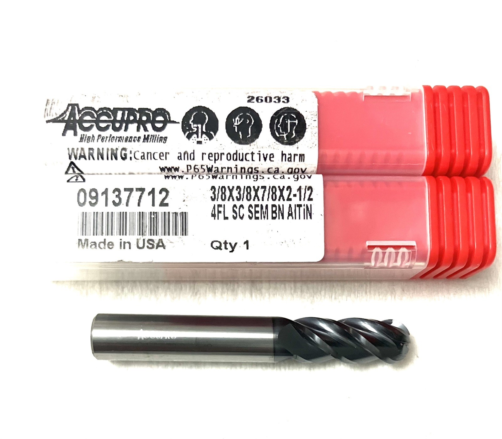 Accupro 3/8″ 4FL Ball Nose End Mill Solid Carbide AlTiN 09137712 NEW