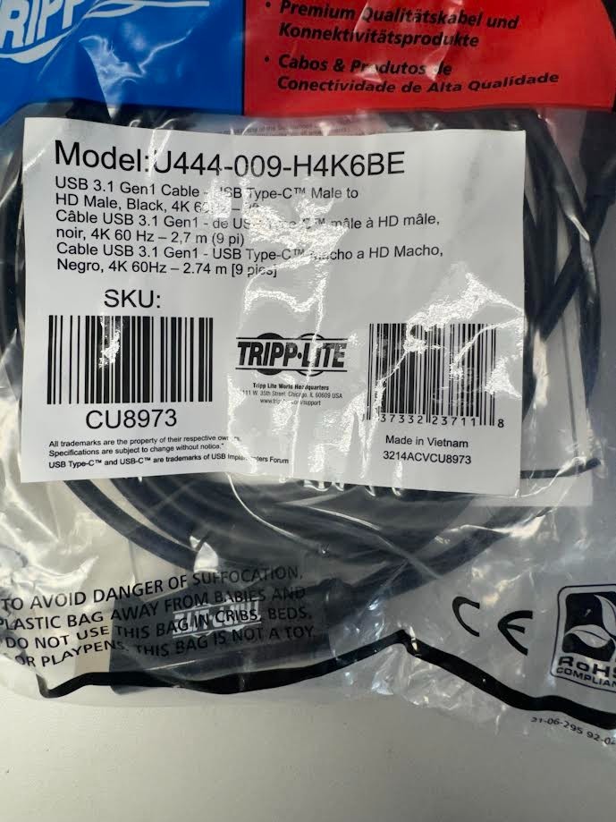 Eaton Tripp Lite Cable Assembly USB C Male Plug to HDMI-A Male LOT OF 8