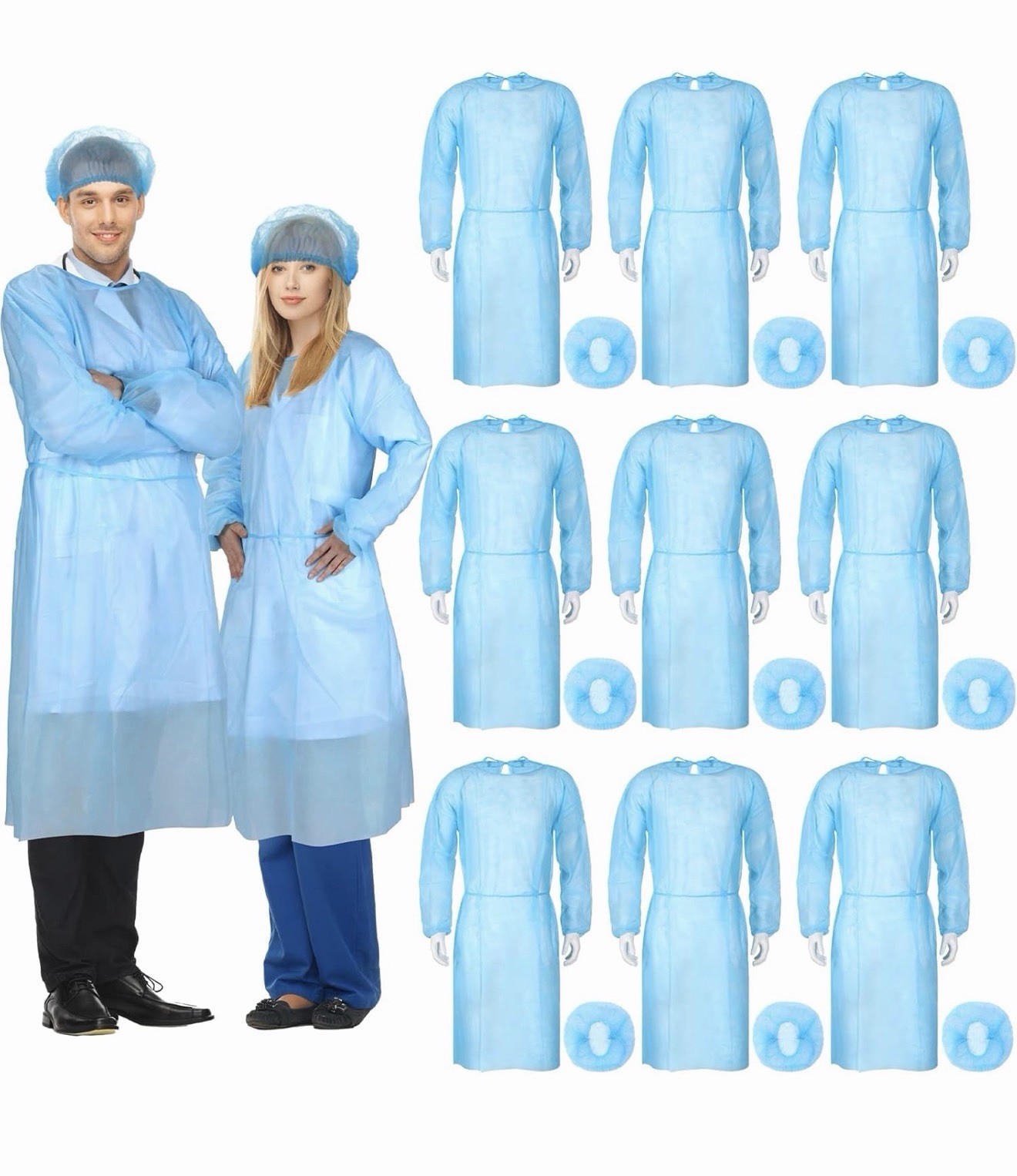 Xuhal 100 Set Disposable Isolation Gowns Set PPE Gowns Disposable and Non Woven