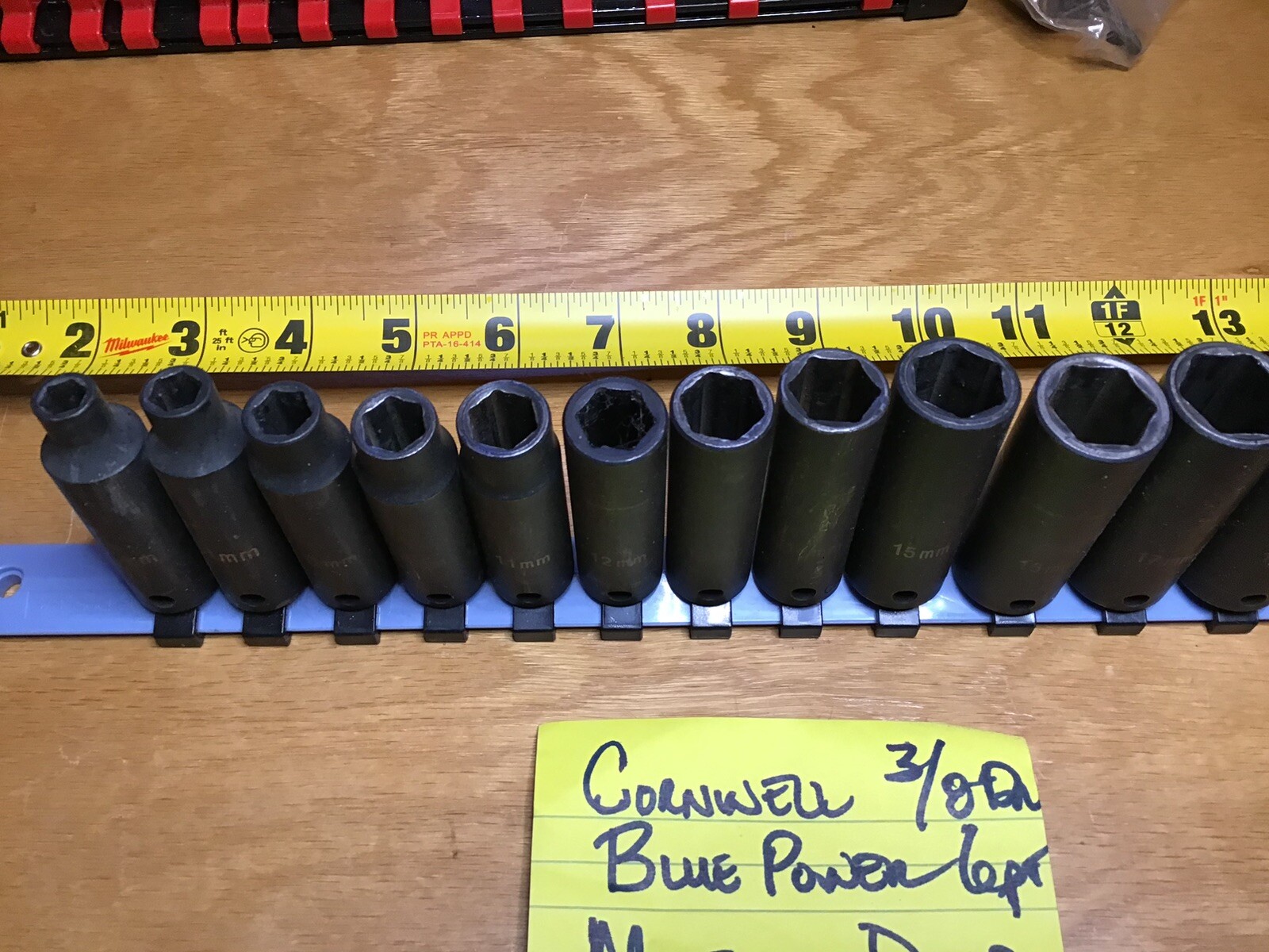 Cornwell Tools 3/8 Dr 6 Pt Metric Deep Impact Set 13 pcs Sizes 7-19 mm No Rail
