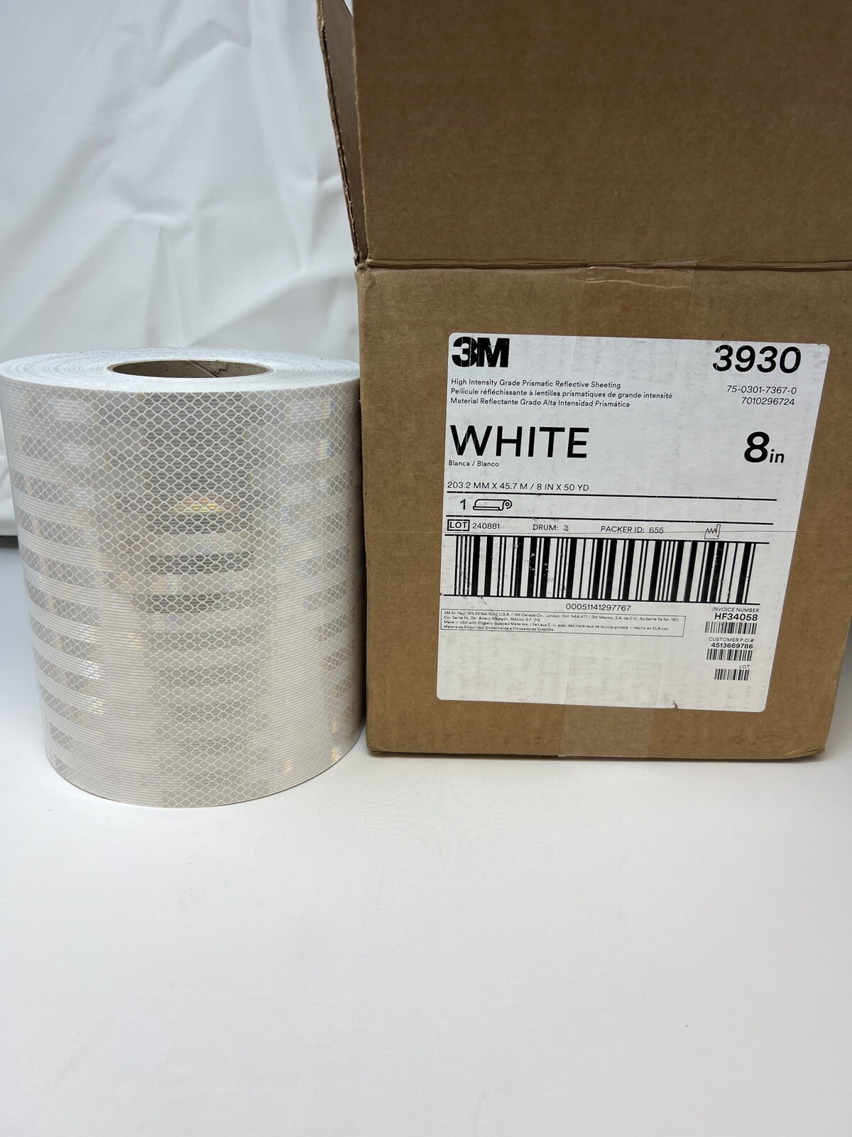 8″ 3M 3930 High Intensity Grade Prismatic Reflective Sheeting White 18′ Cut Roll