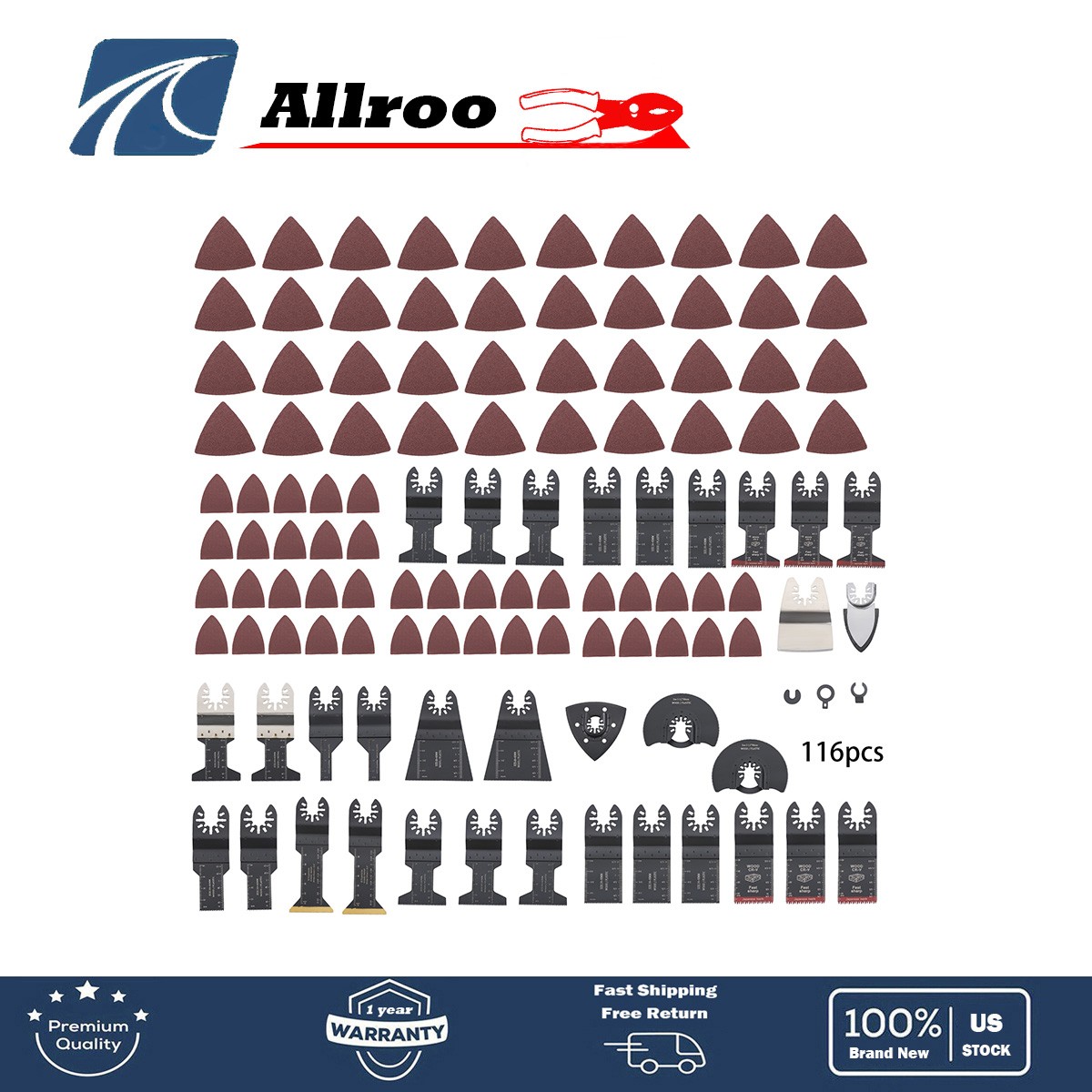 Multitool Blades Kit Cutting and Sandpaper 116 Pieces Oscillating Saw Blades