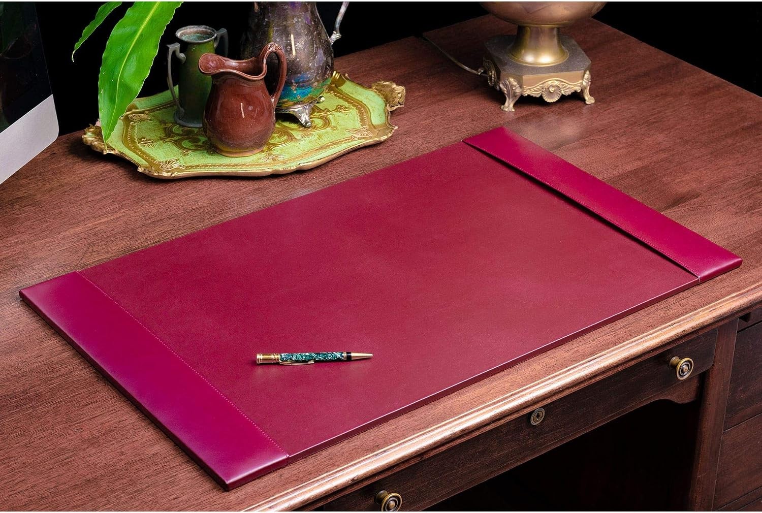 Bonded Leather Desk Pad W/ Side Rails Luxury Leather Desk Blotter Writing Padded