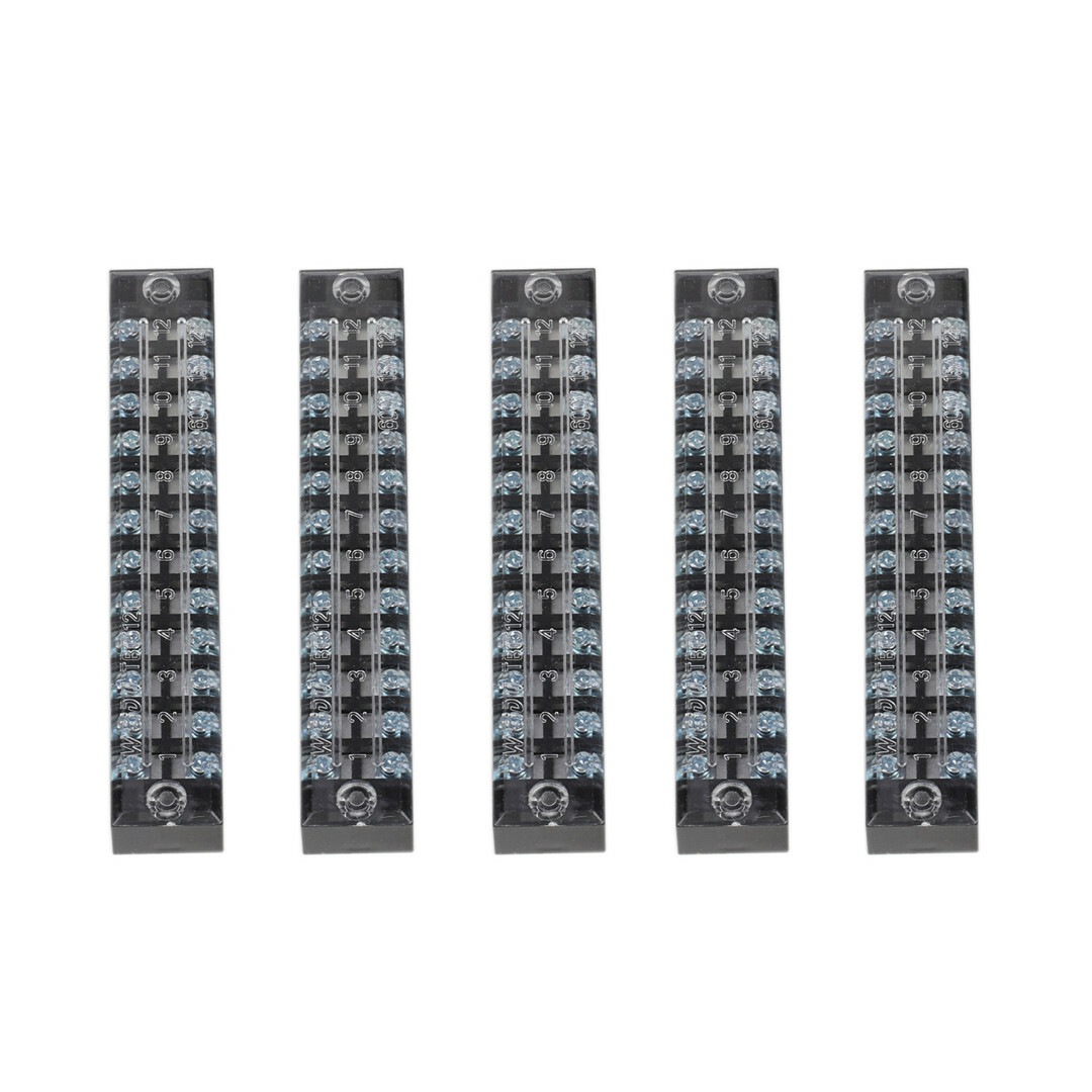 5Pcs Dual Row 12 Positions Screw Terminal Electric Barrier Strip Block 15A 600V