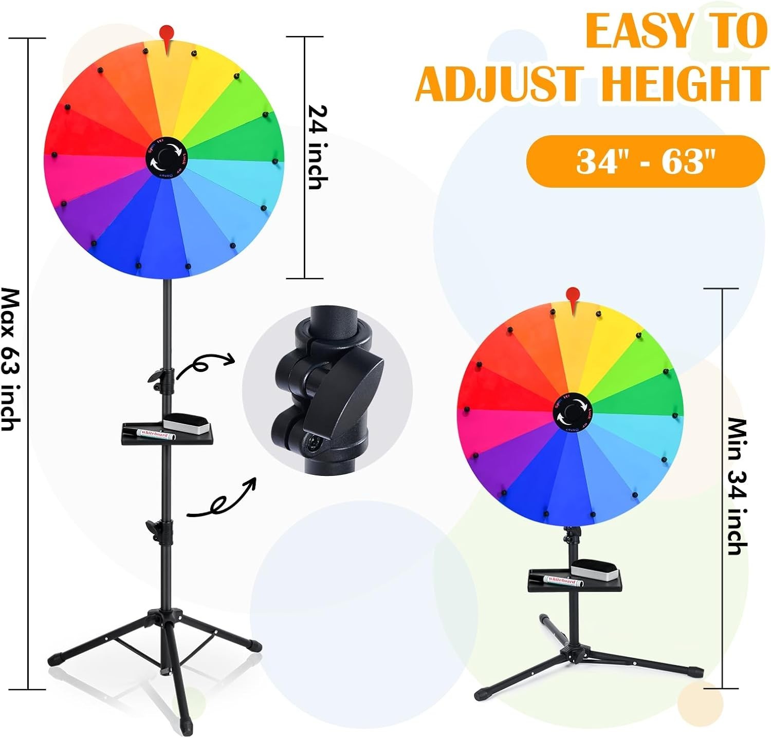 24 Inch Prize Wheel Spinner with Stand, Ajustable 34″-63″ Height Heavy Duty S…