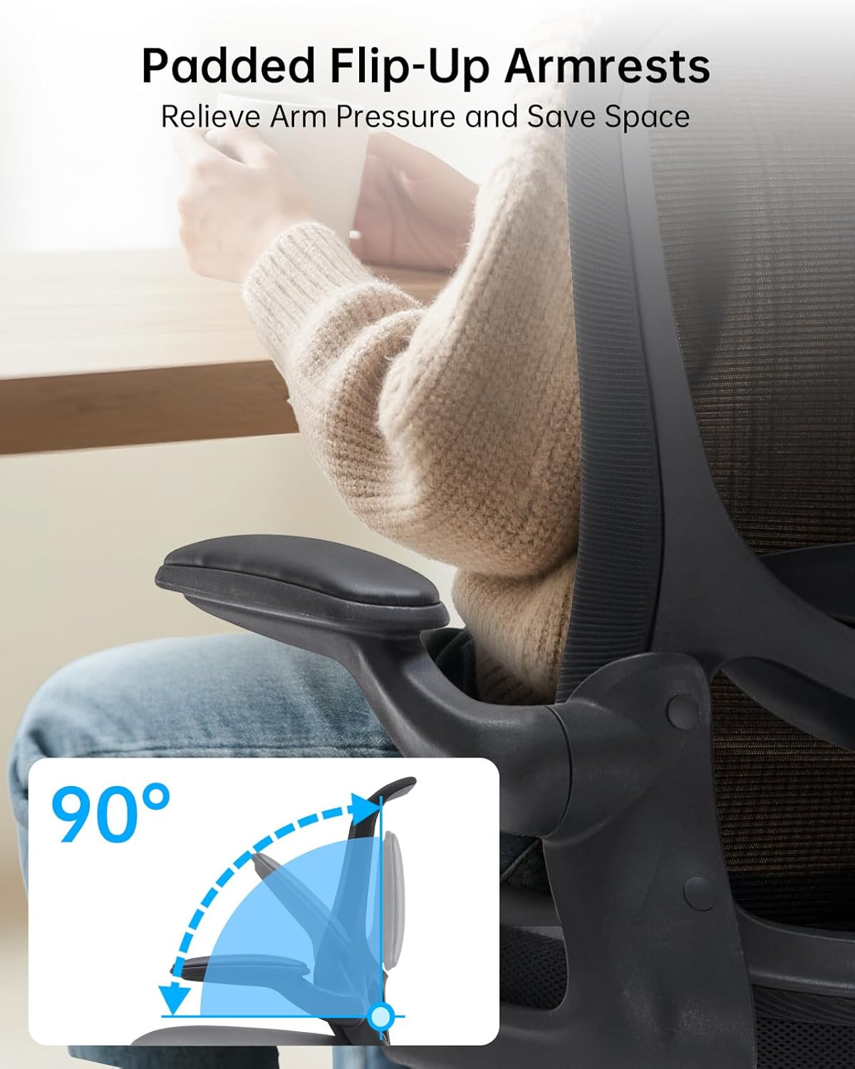 Drafting Chair Tall Office Chair with Flip-Up Arms Adjustable Height Standing De