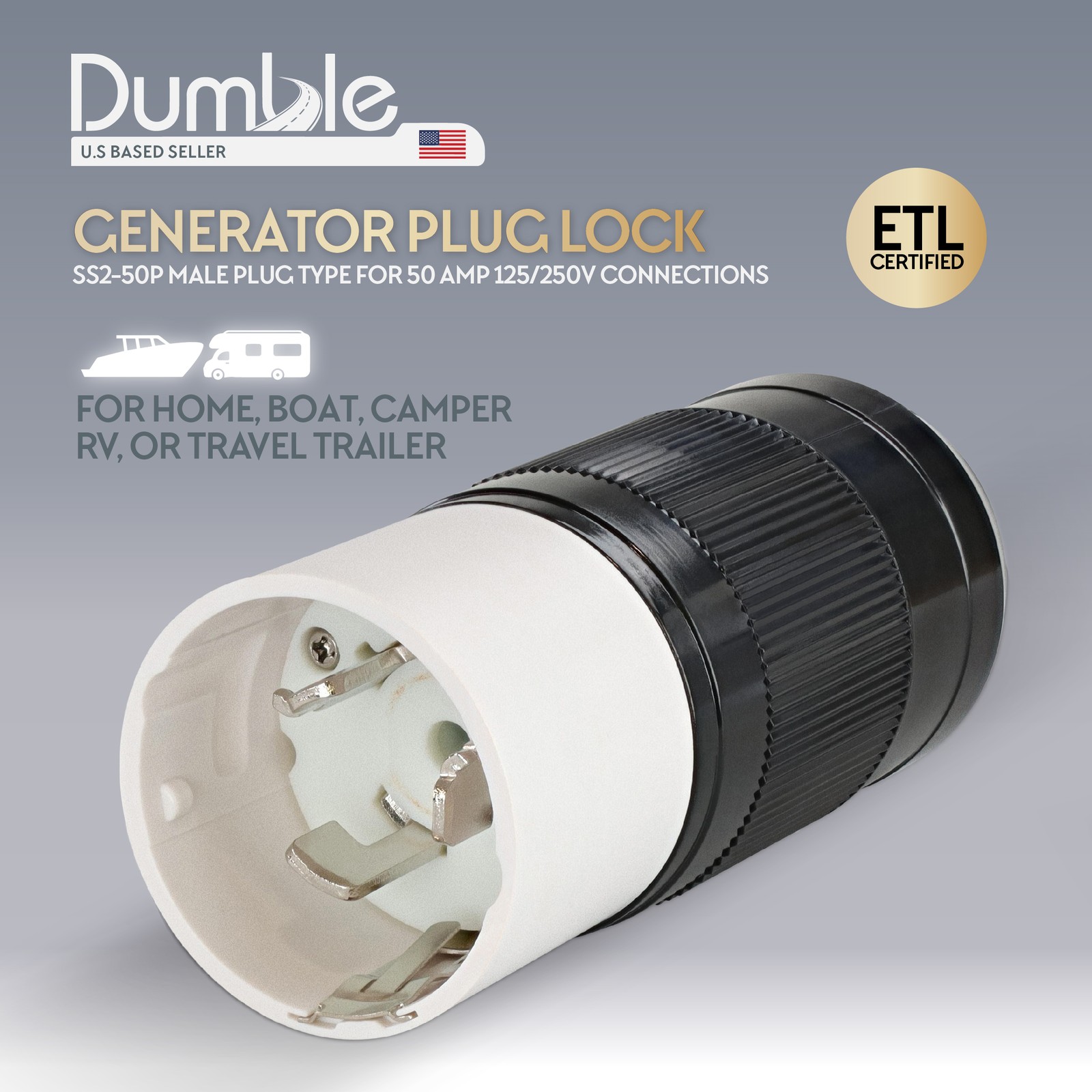 Dumble Generator Plug Lock SS2-50P, 50 Amp, ETL Listed Connector