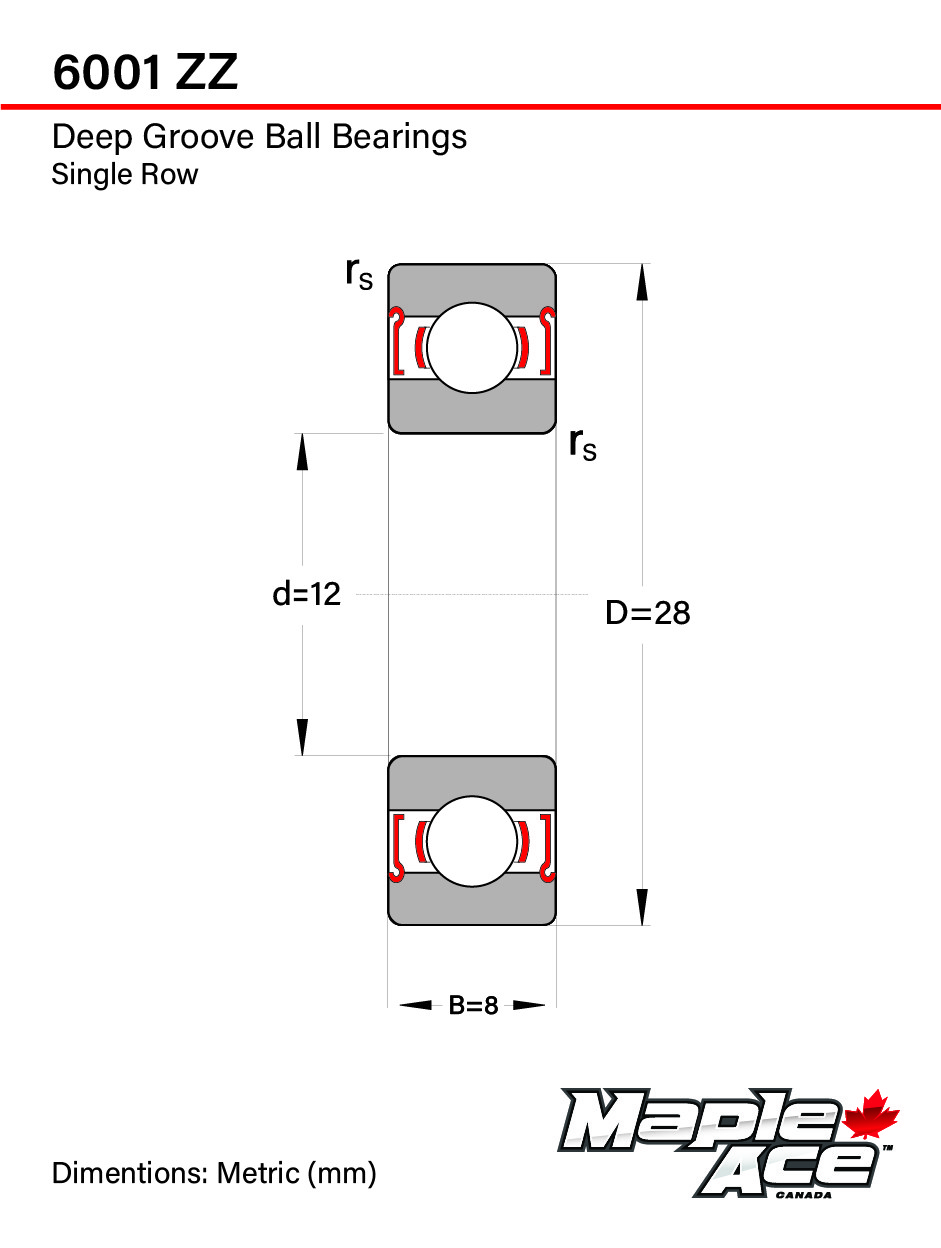 6001-ZZ Ball Bearing 12x28x8mm 6001 ZZ Metal Shielded (Qty 4)