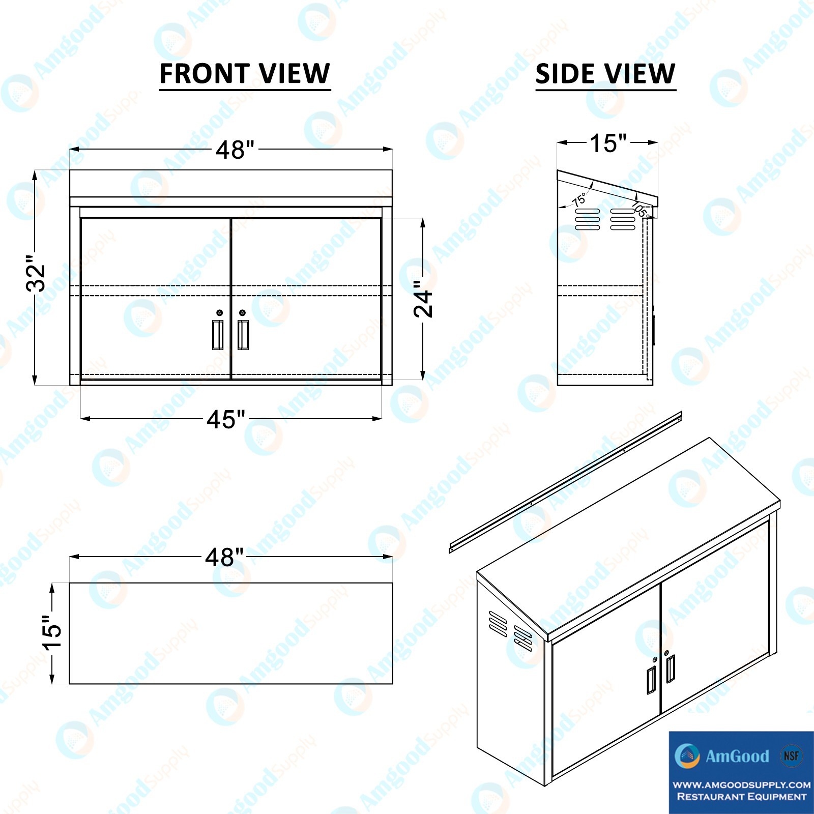 48 in. x 15 in. Stainless Steel Slope Top Wall Cabinet