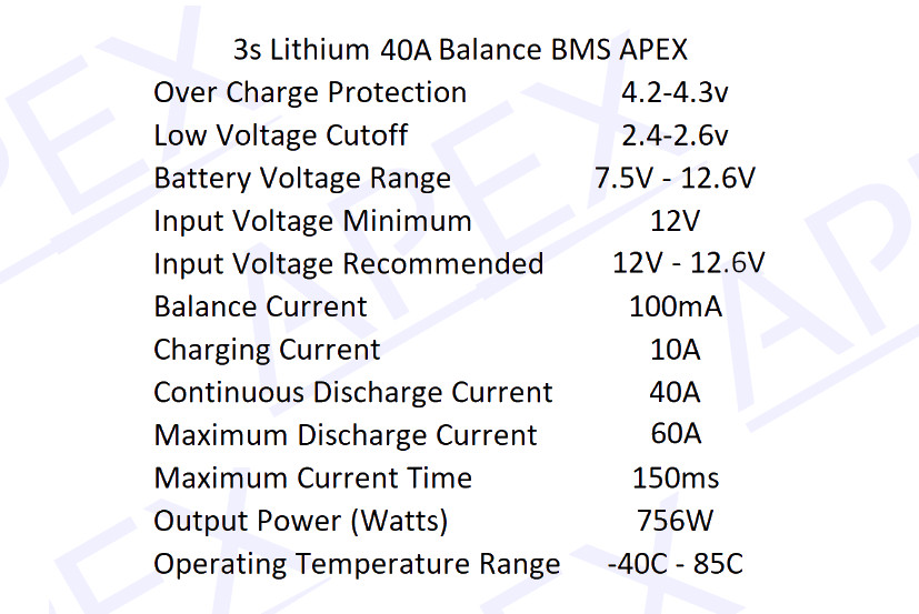 BMS 3S 40A 60A 12.6v Li-ion Lithium APEX SILVER Battery Balance Charger 12v LiPo