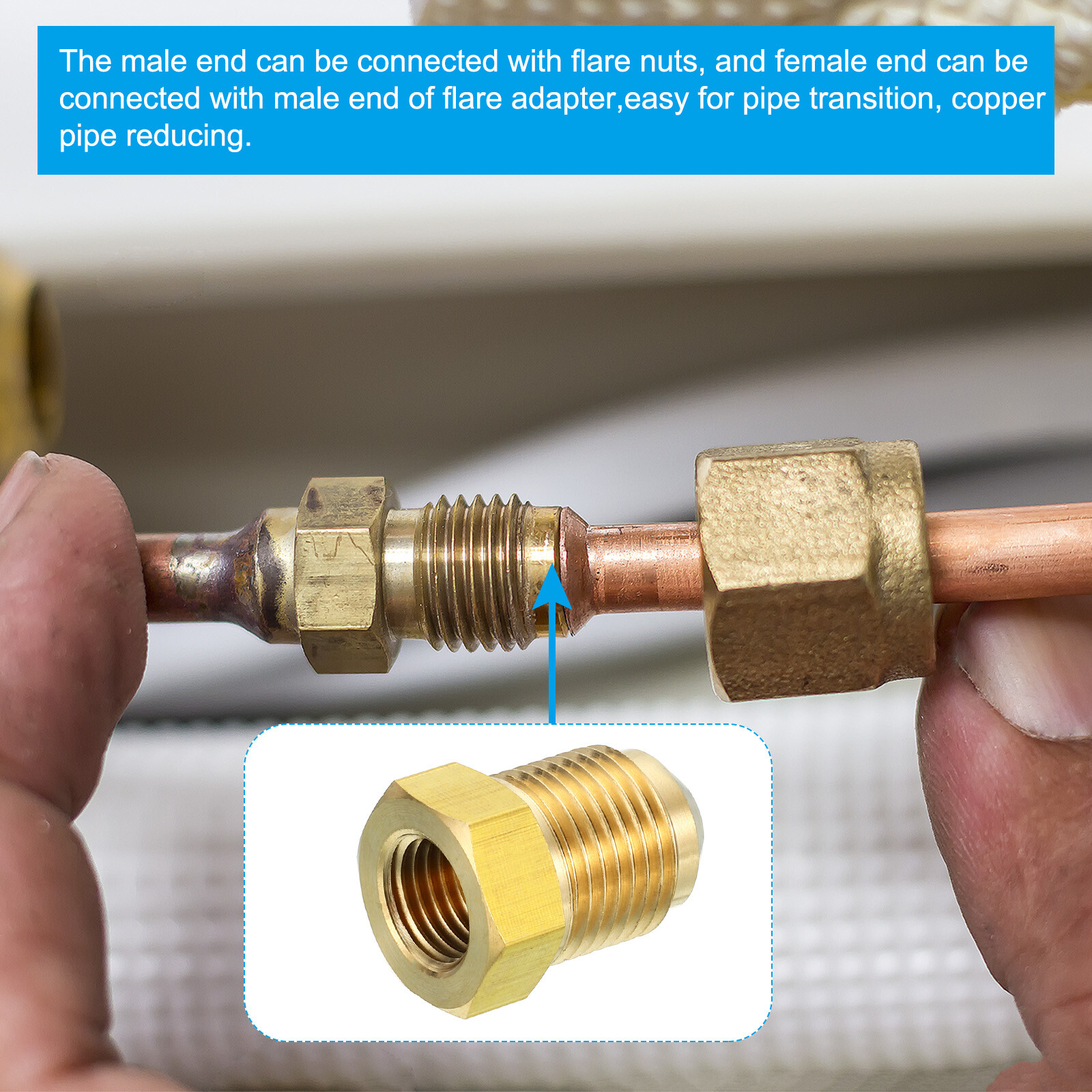 2pcs 3/8″ Female Flare x 1/4″ Male Flare Connector Brass Adapter Reducing