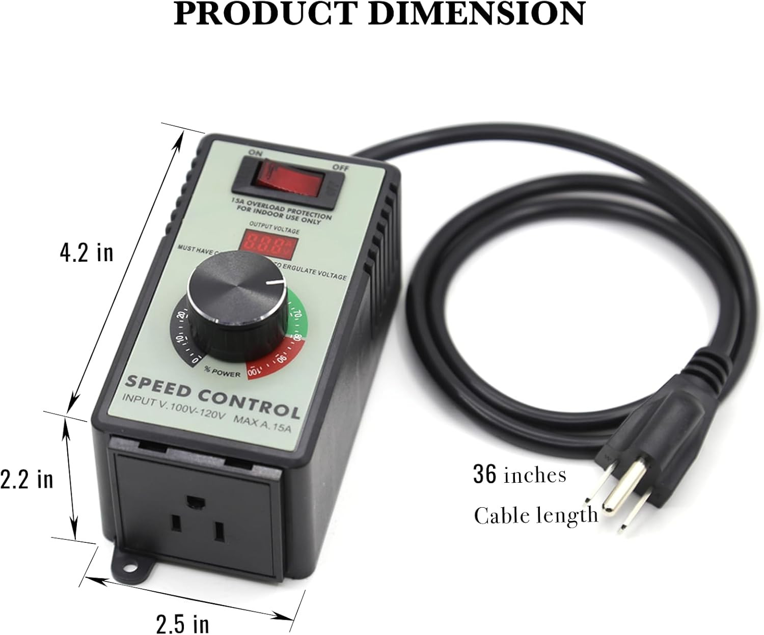 AC Motor Variable Speed Controller 120V 15A 4000W with Overload Protection Switc