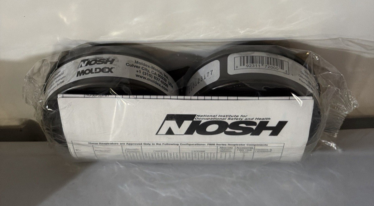 2 MOLDEX NIOSH 7200 Acid Gas Disk Cartridges PVC Free Black 7000 02/2026 NEW