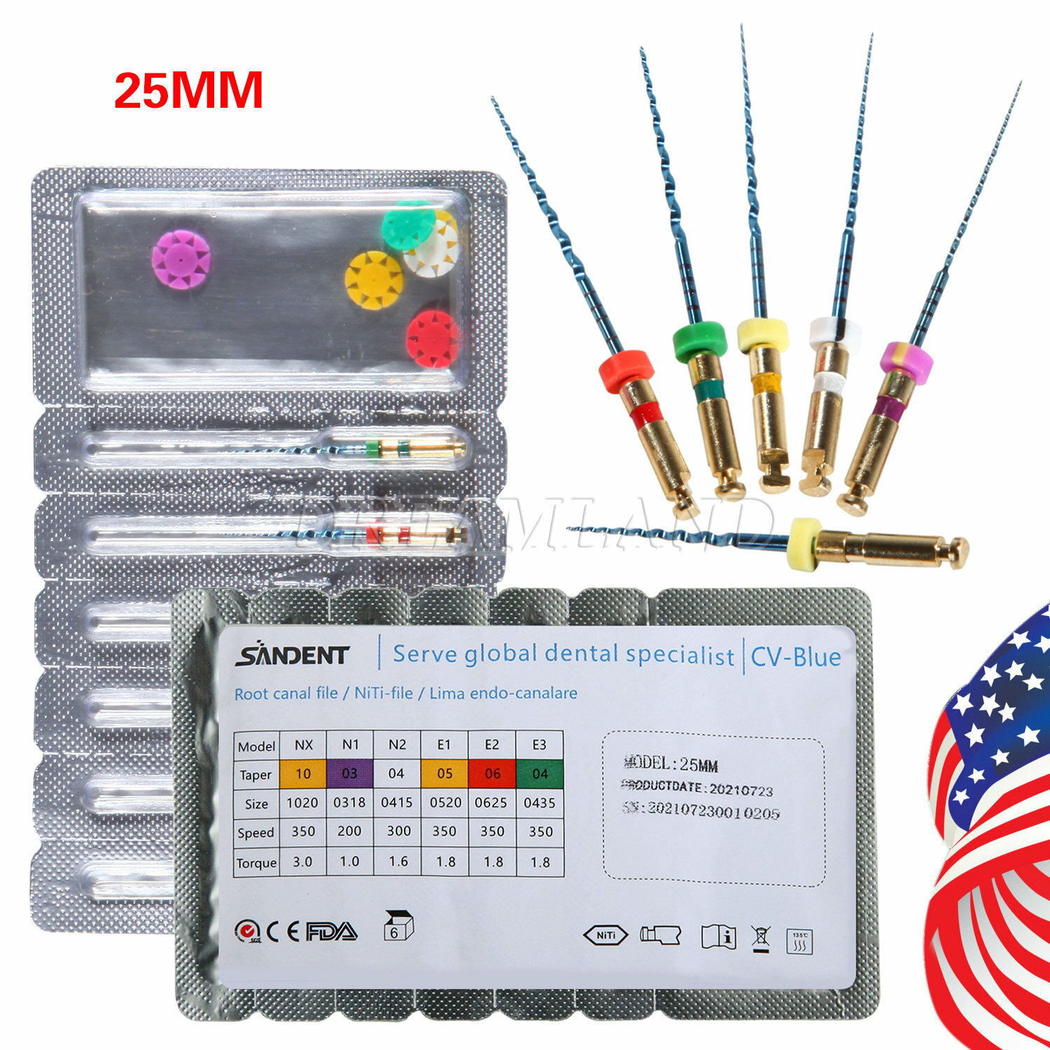 SANDENT Endo Rotary Files Blue NITI root canal endodontic Files Taper 25MM