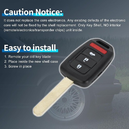 Replacement Key Fob Case for 2013-2015 Honda Accord, 4-Button Remote Shell MLBHL