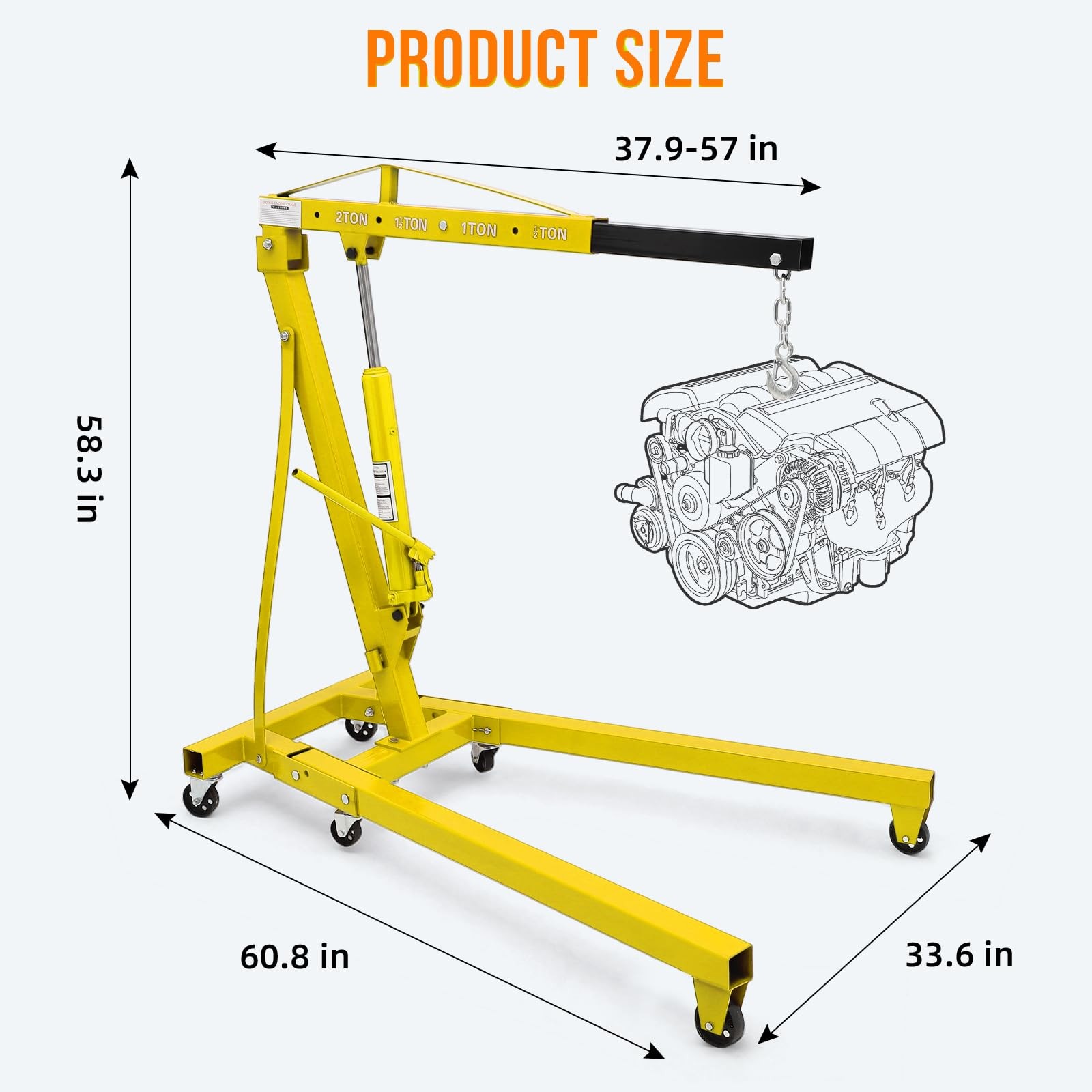 Garvee 2T Engine Hoist Heavy Duty Folding Cherry Picker Hydraulic Lift 4400LBS
