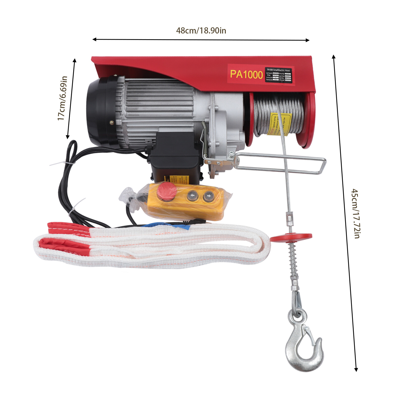 2200LBS Electric Hoist Winch Engine Crane with Wired Remote 110V