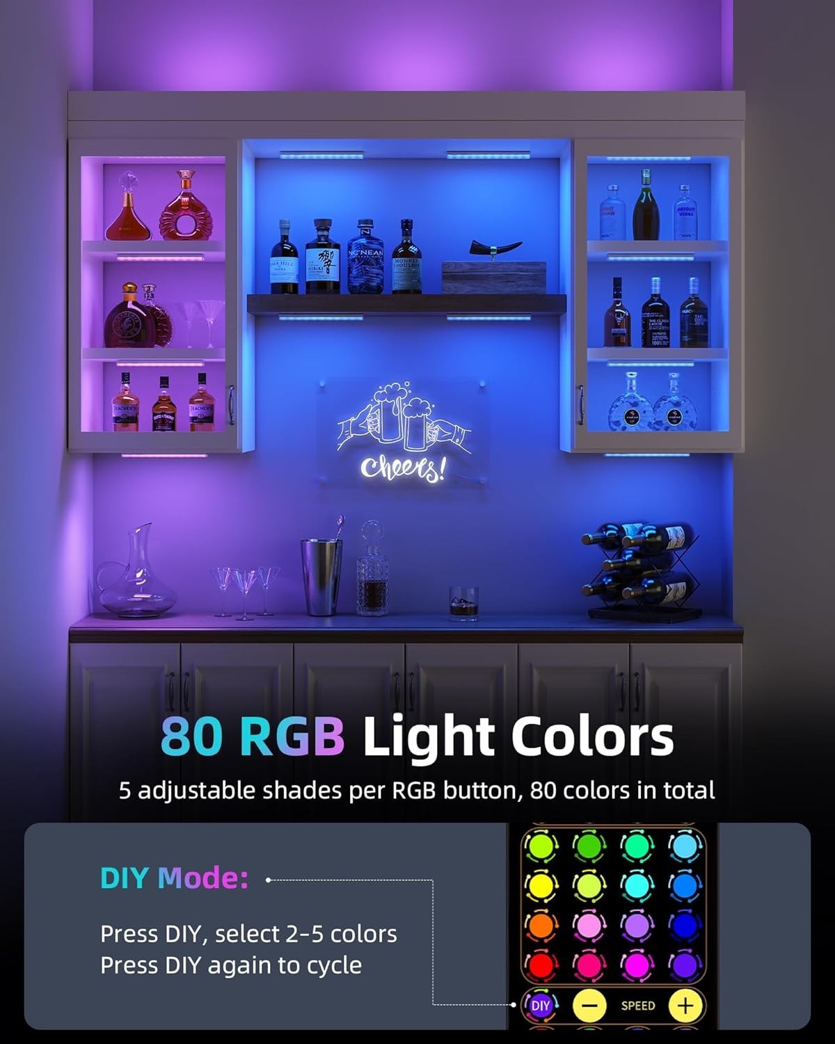80 Color Changing Light Bars, 1800mAh Rechargeable Battery Operated Under Cab…