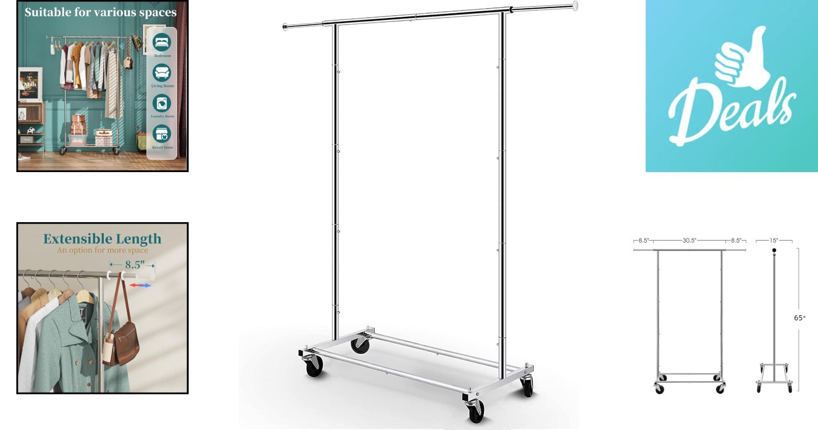 Lightweight Rolling Garment Organizer with Adjustable Rod – Ideal for Any Room