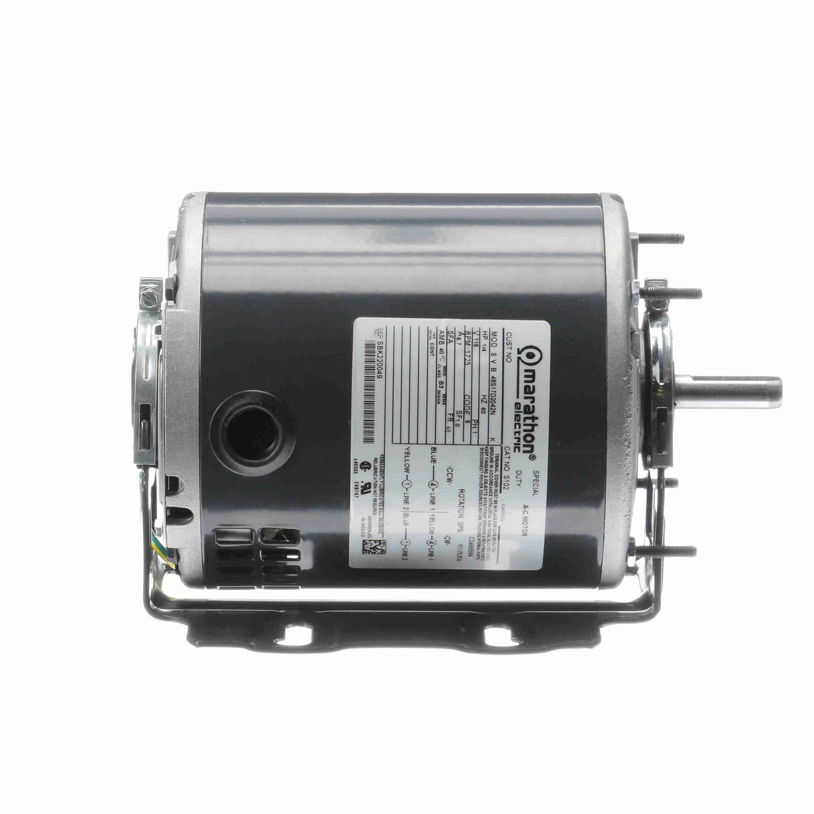 Marathon MS102 48 Frame Open Drip Proof 48S17D2042 General Purpose Motor 1/4 hp
