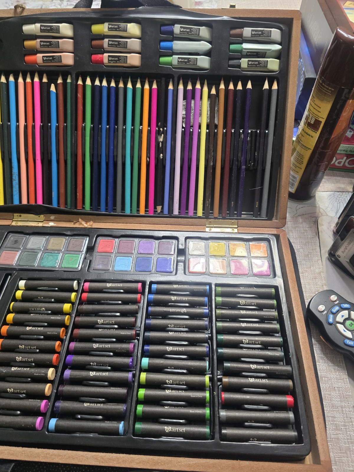 «123» Art Set Wooden Locking Briefcase Holder Used 4 Pencils Only All Paint New