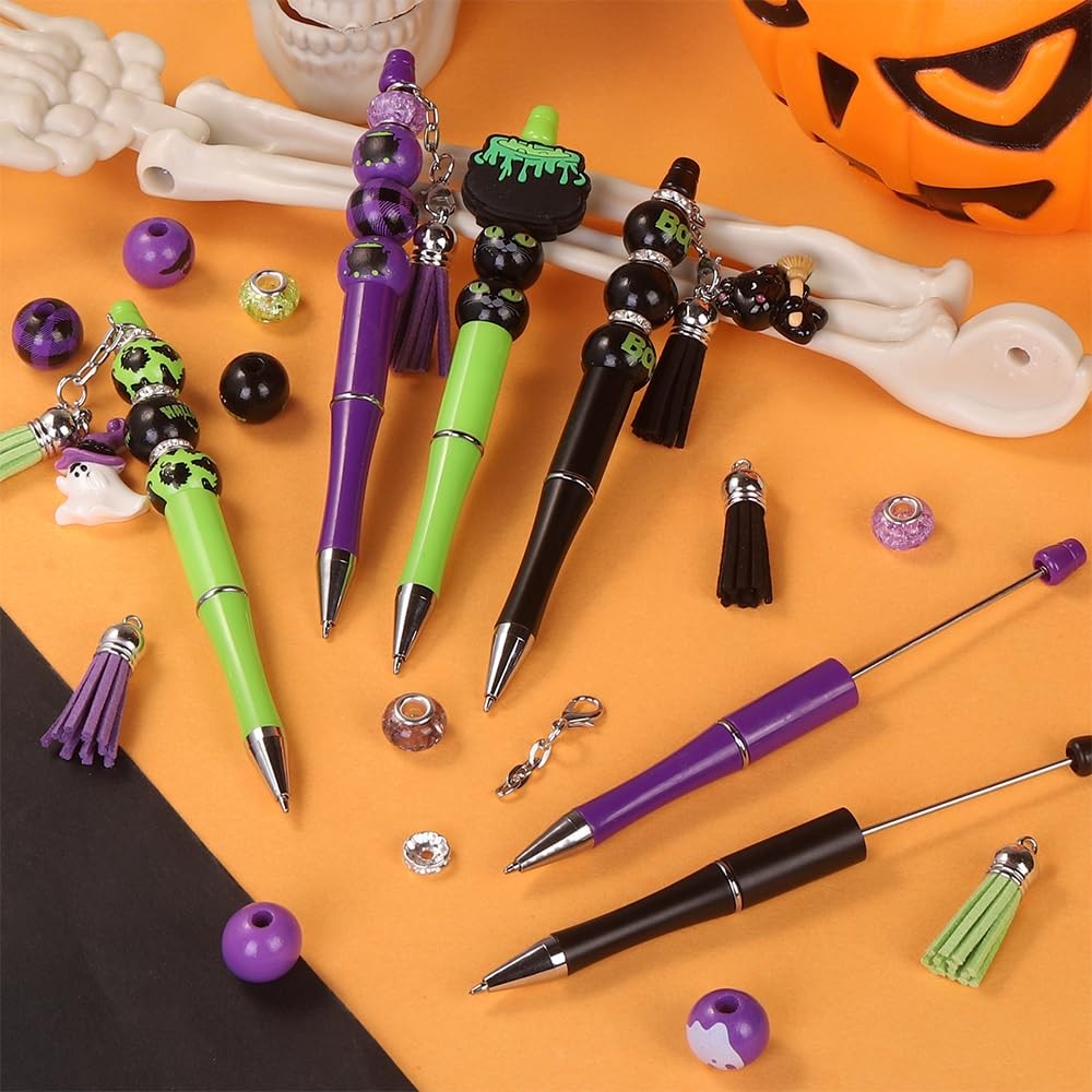 12 Set Halloween Beadable Pens Black Cat Witch DIY Kit Pendants ‎Multicolor