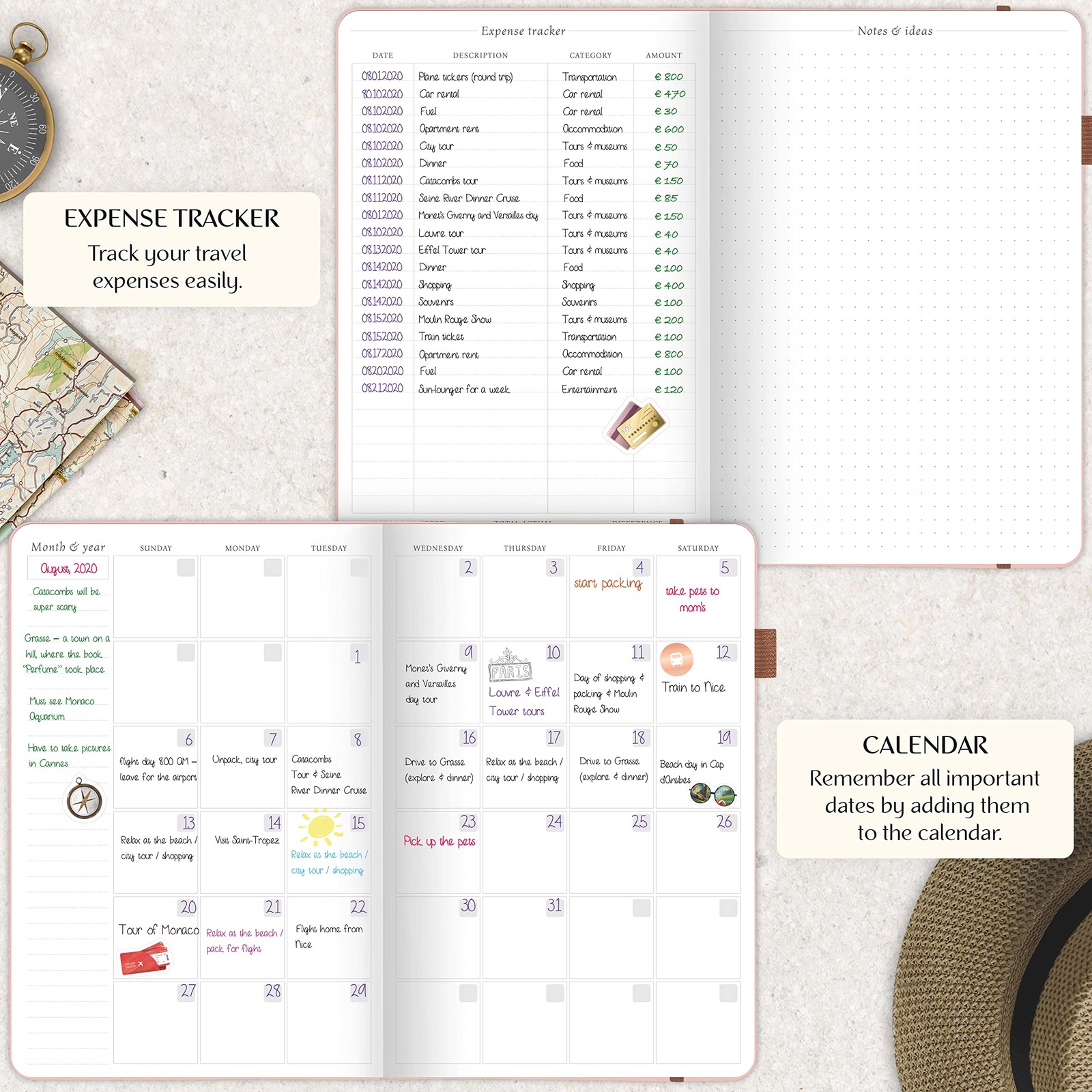 Legend Travel Planner – Vacation Itinerary A5 (5.8″ x 8.3″), Rose Gold