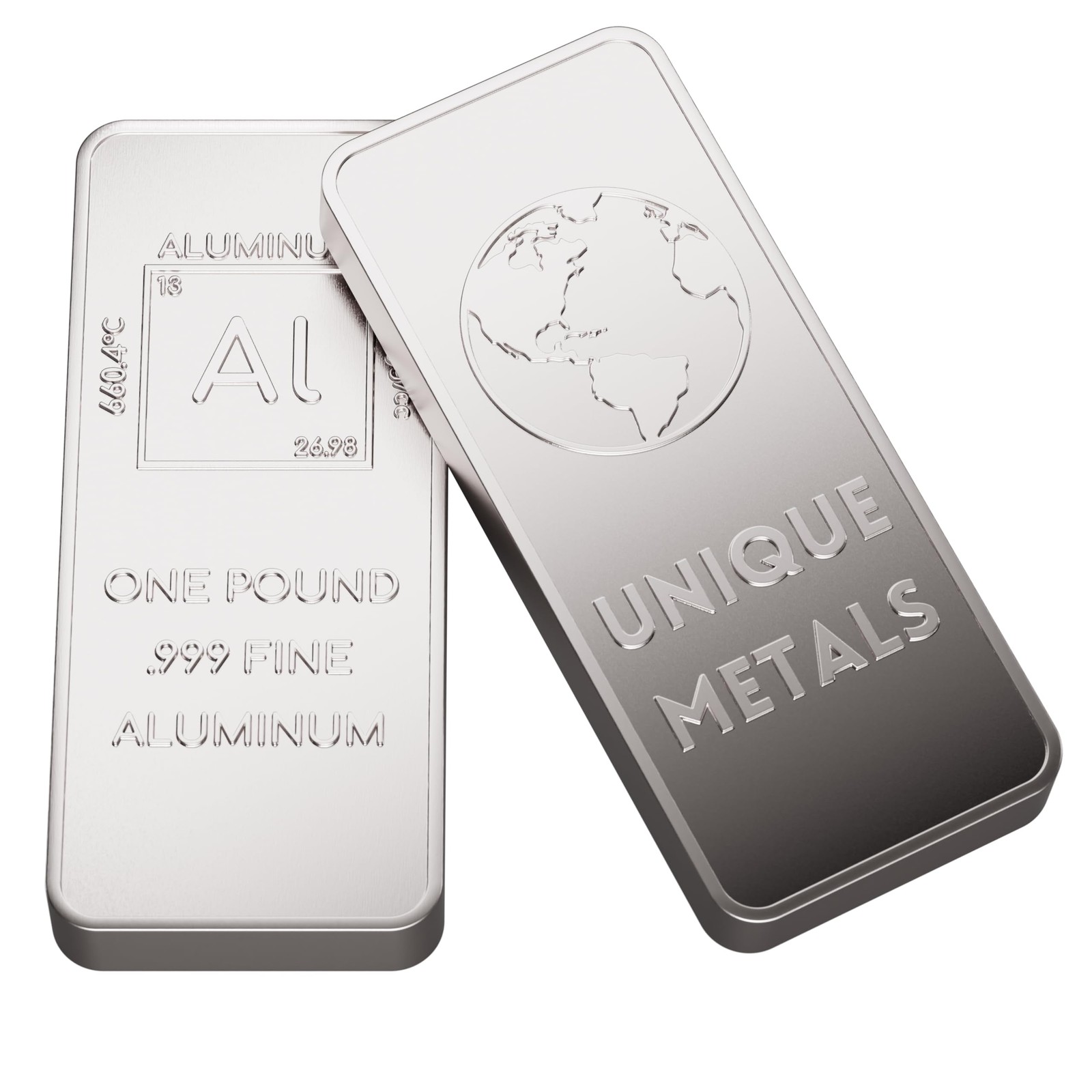 One Bar of 1 Pound (lb) Aluminum Bullion 6.5 x 2.5 x 0.5 inches, Silver