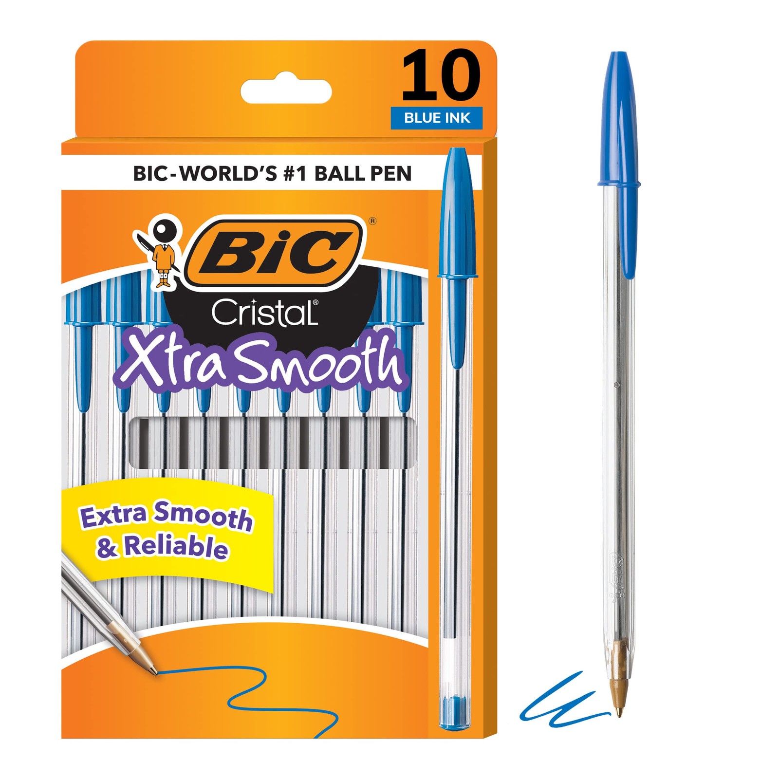 BIC Cristal Xtra Smooth Ballpoint Pen, Medium 10 Count (Pack of 1), Blue Ink