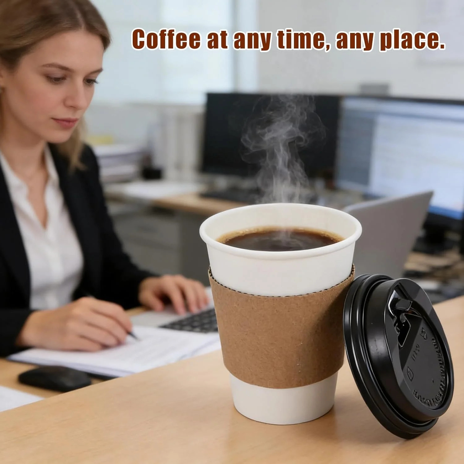 Coffee Cups, 50 Pack 12 oz Disposable Coffee Cups with Lids and Sleeves, Leak-pr