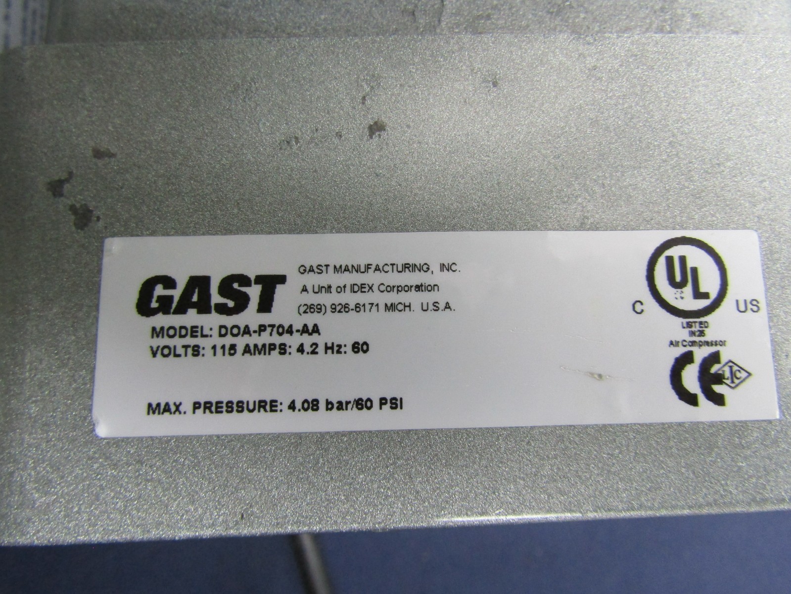 Gast Model No DOA-P704-AA Compressor/Vacuum Pump with WARRANTY 4 available
