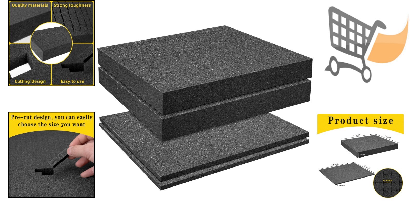 Pick Apart Foam Insert 4 pcs 2 Sizes 12x12x2 Inch for Storage Board Game