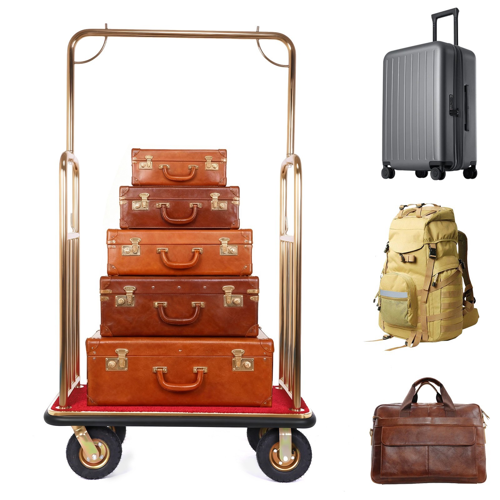 Hotel Luggage Cart 1200 lbs Capacity Stainless Steel Bellman Cart with 8″ Wheels