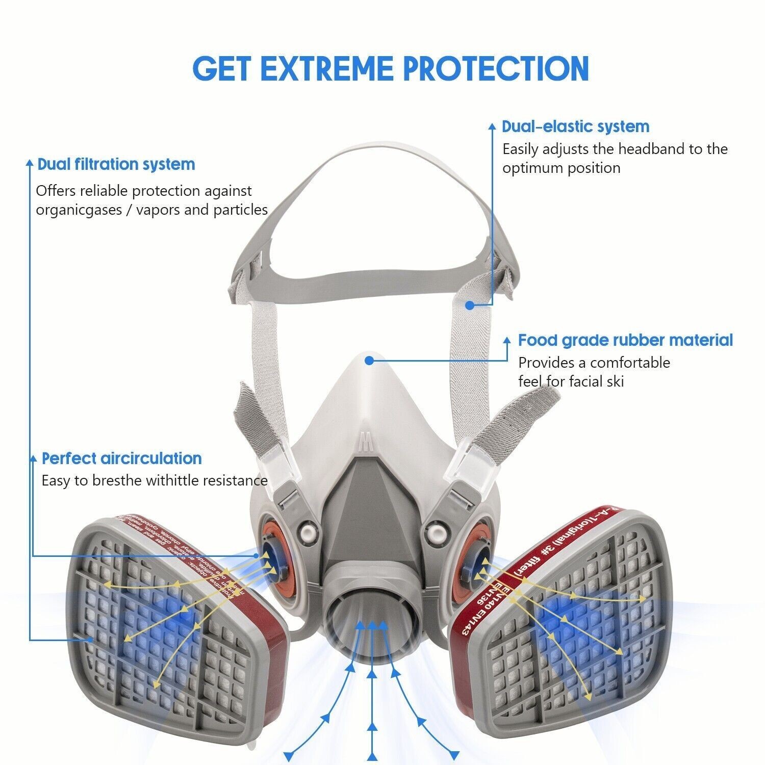 7 in 1 Half Face Gas Mask 6200 Respirator Safety Protect Painters Respirator Kit