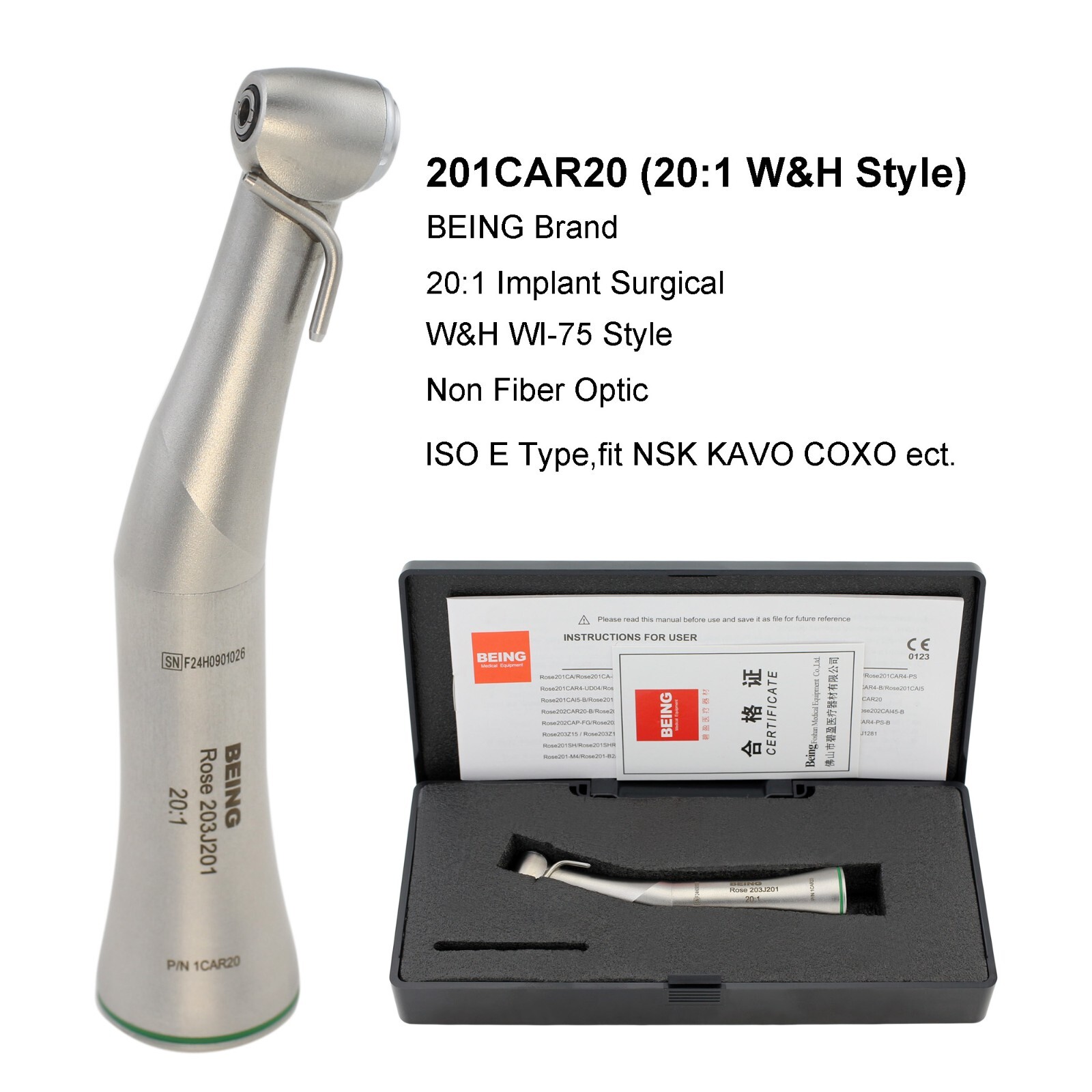 COXO Dental Surgical Handpiece 20:1 Implant Contra Angle LED 1:1 Straight Nose
