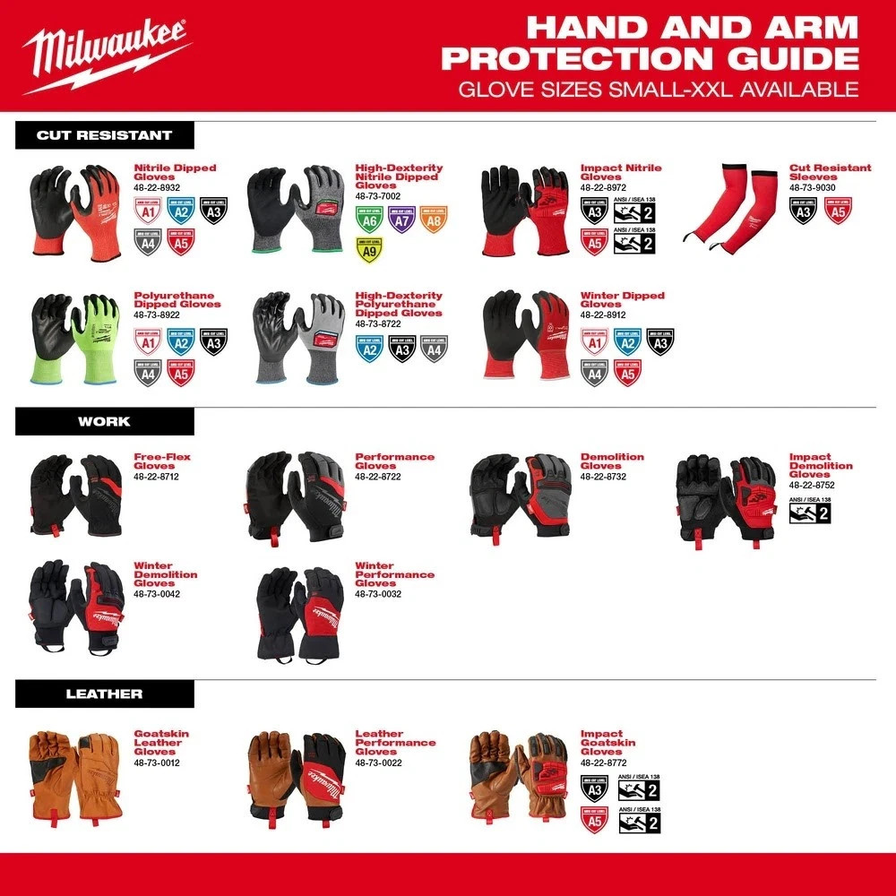 Milwaukee 48-73-7002B 12 Pair Cut Level 6 Hi-Dexterity Nitrile Dipped Gloves – L