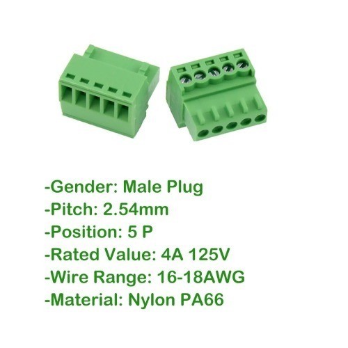 10 PCS 5 Pin 2.54mm Pitch Screw Terminal Block Connector 26 18 AWG Pluggable
