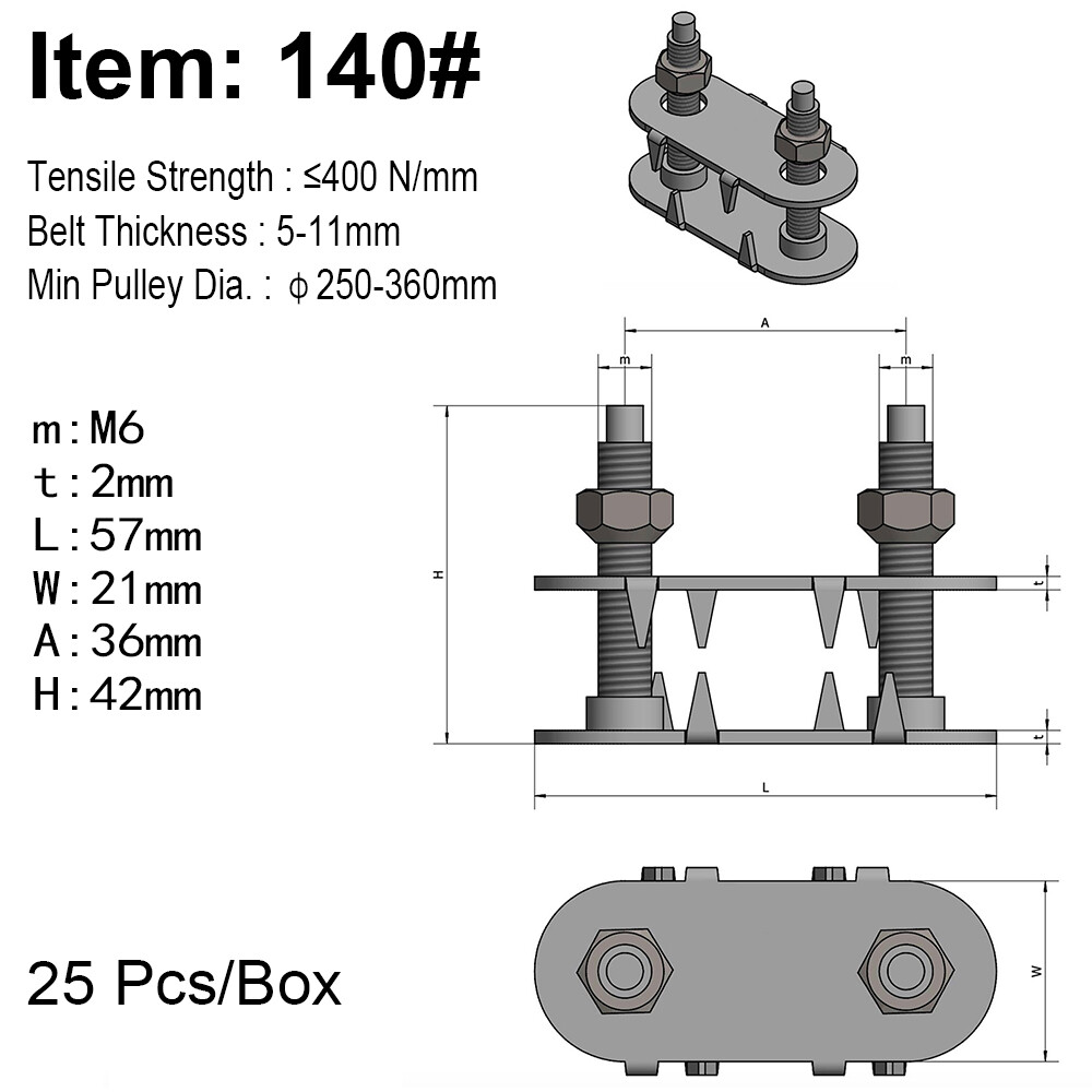 140# 190# Conveyor Belt Fasteners Bolt Solid Plate Screw Rubber Fastener