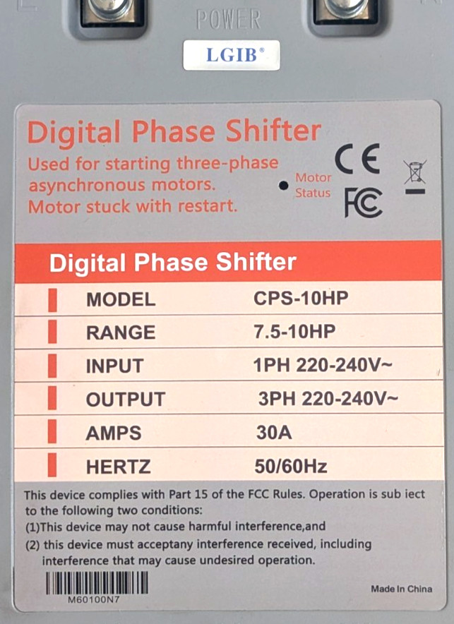 LGIB Digital Single to 3 Phase Shifter Converter 10HP 220V 30A CPS-10HP *NEW