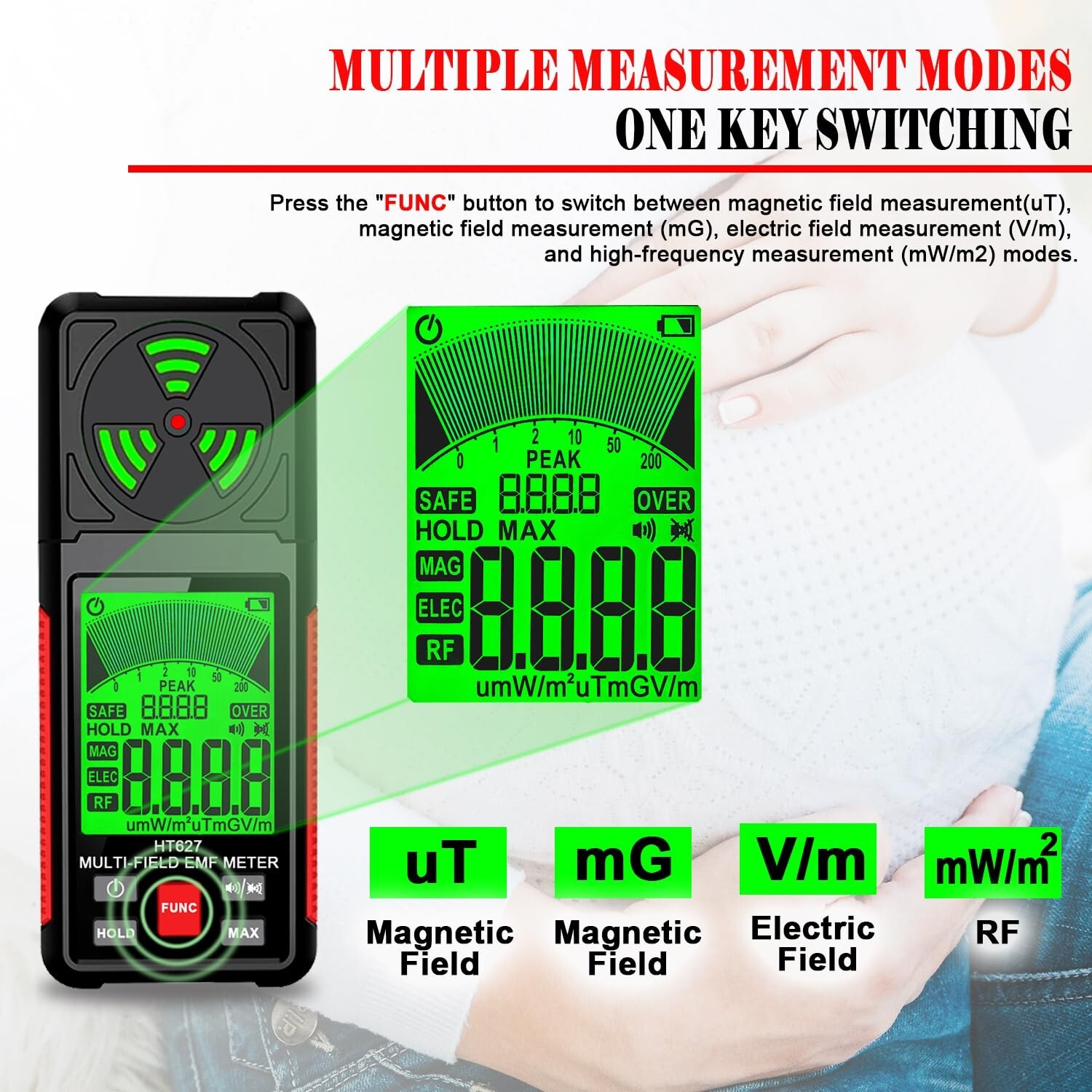 EMF Meter, 3-in-1 Electromagnetic Field Radiation Detector for EF RF MF